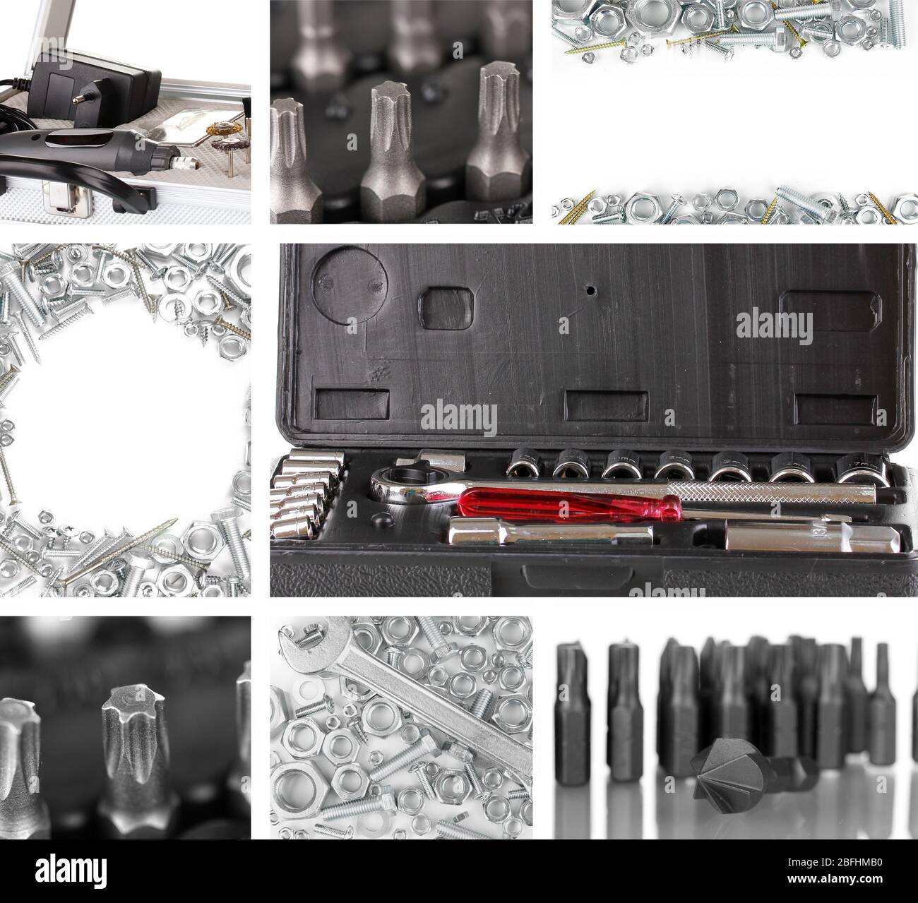 Collage aus Metall Werkstatt Werkzeuge close-up Stockfoto