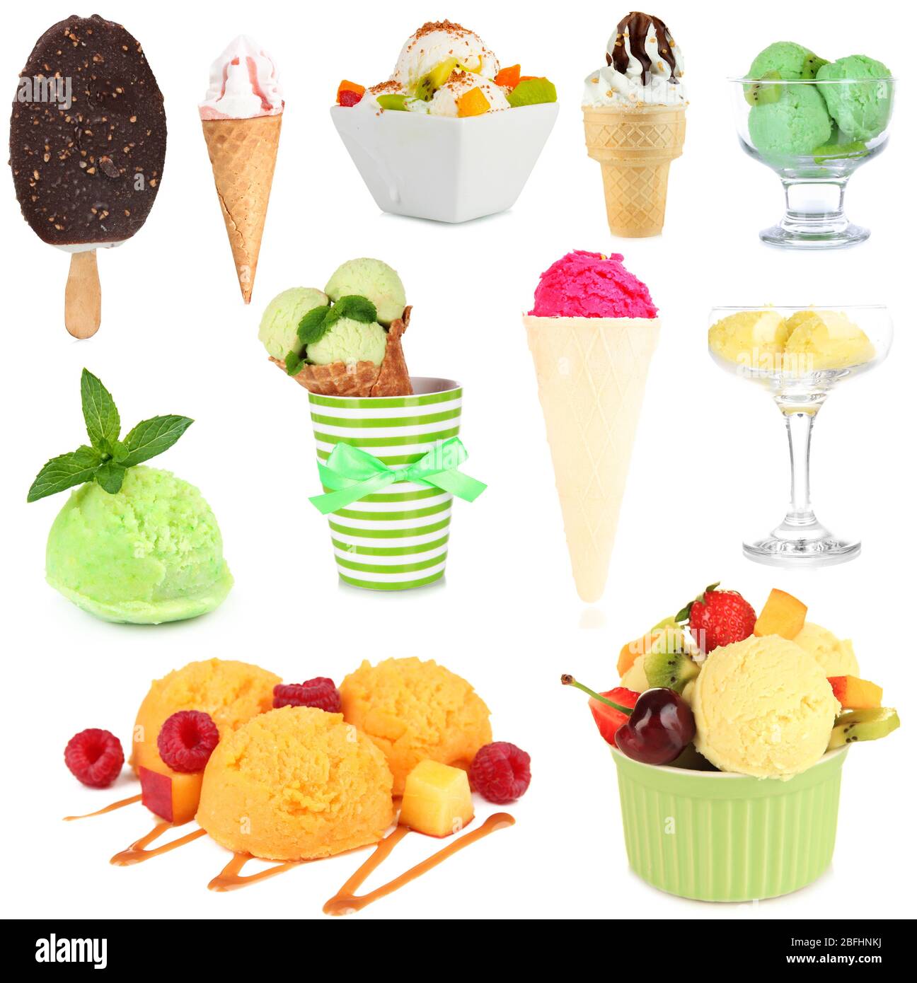 Collage aus verschiedenen Sorten Eis Stockfoto