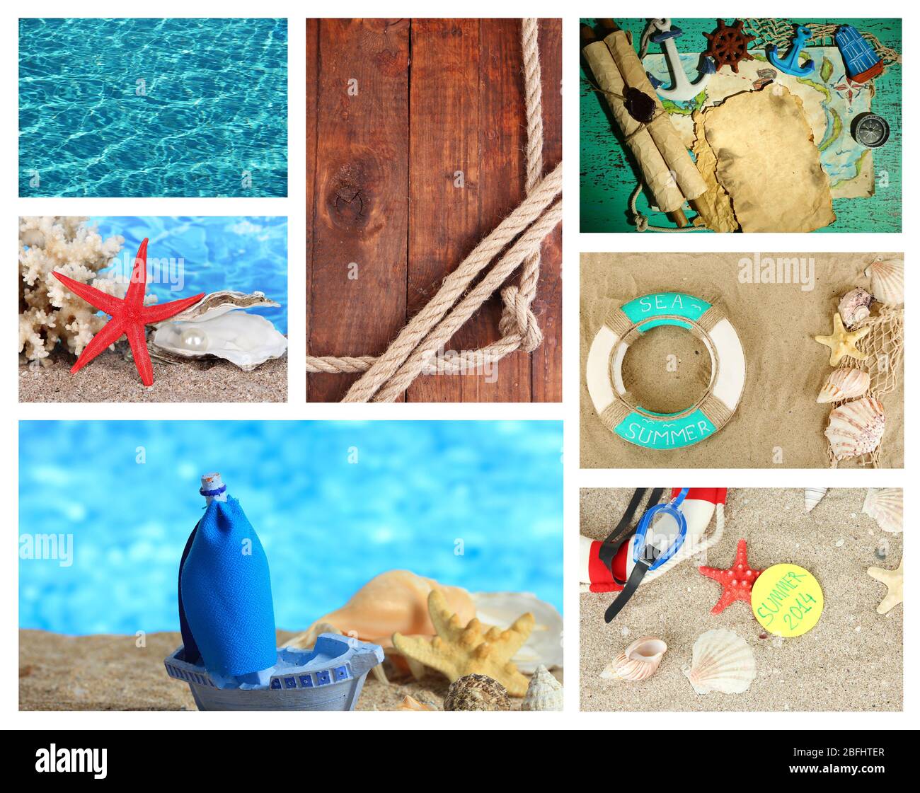Collage mit Meeresmotivdesign Stockfoto