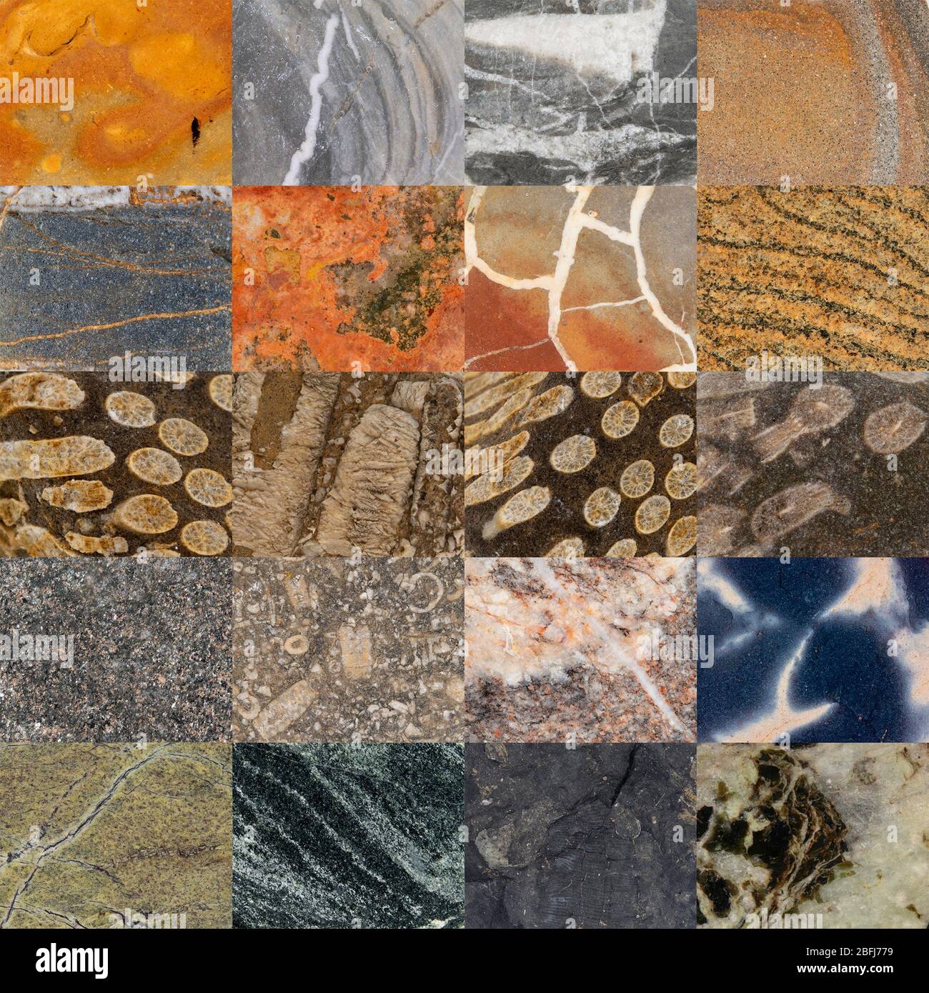 Bunte sedimentäre und metamorphe Gesteinsmuster Stockfoto