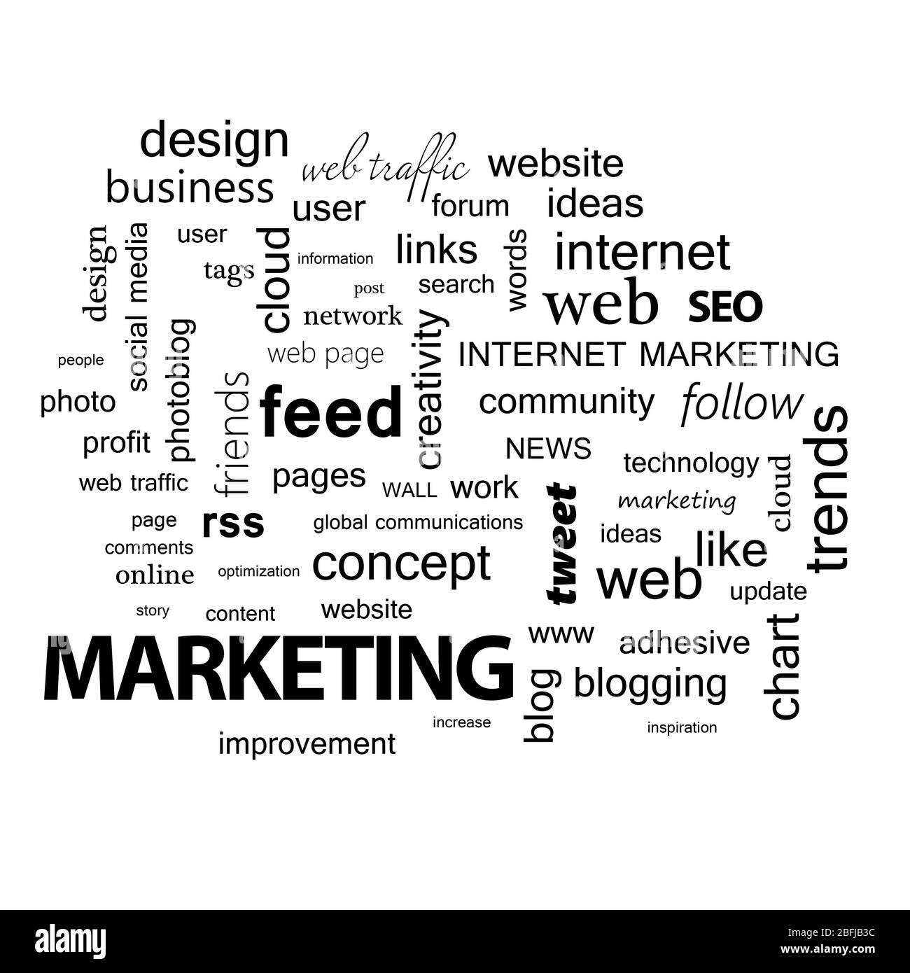 Wortwolke. Marketingkonzept Stockfoto