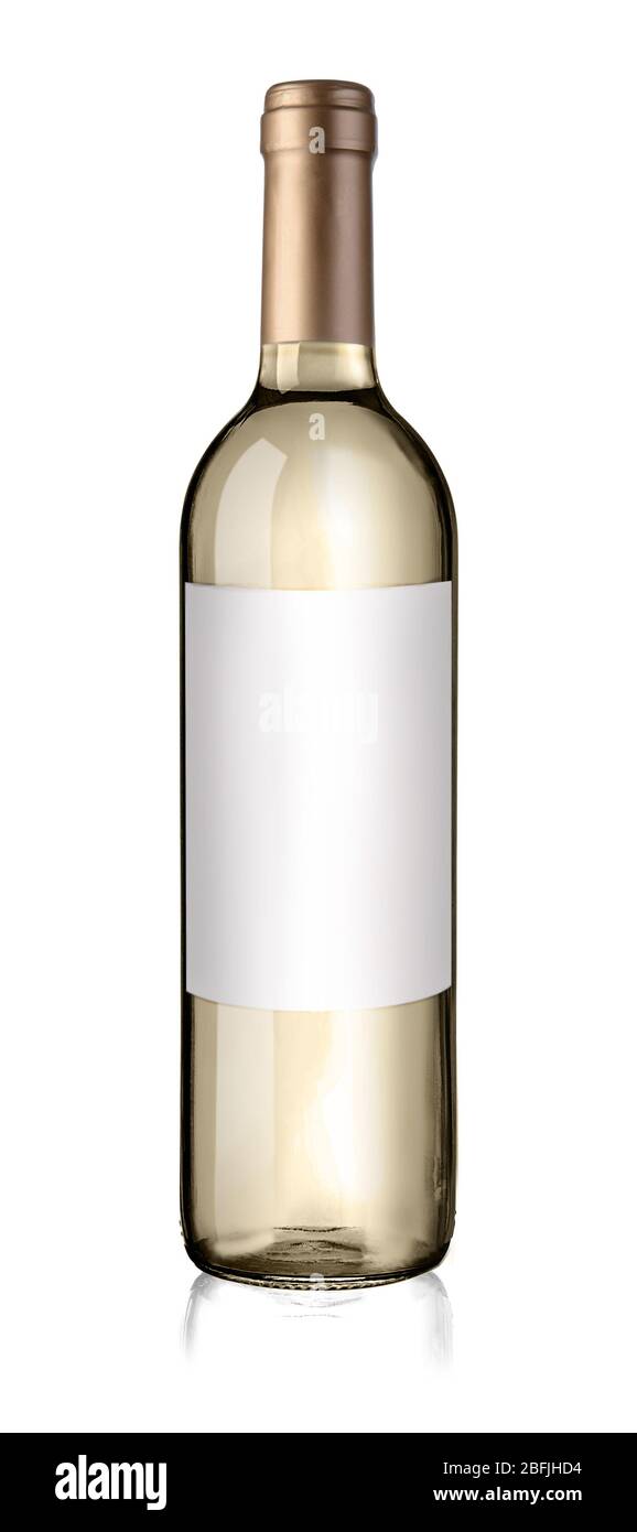 Flasche Wein auf weißem isoliert Stockfoto
