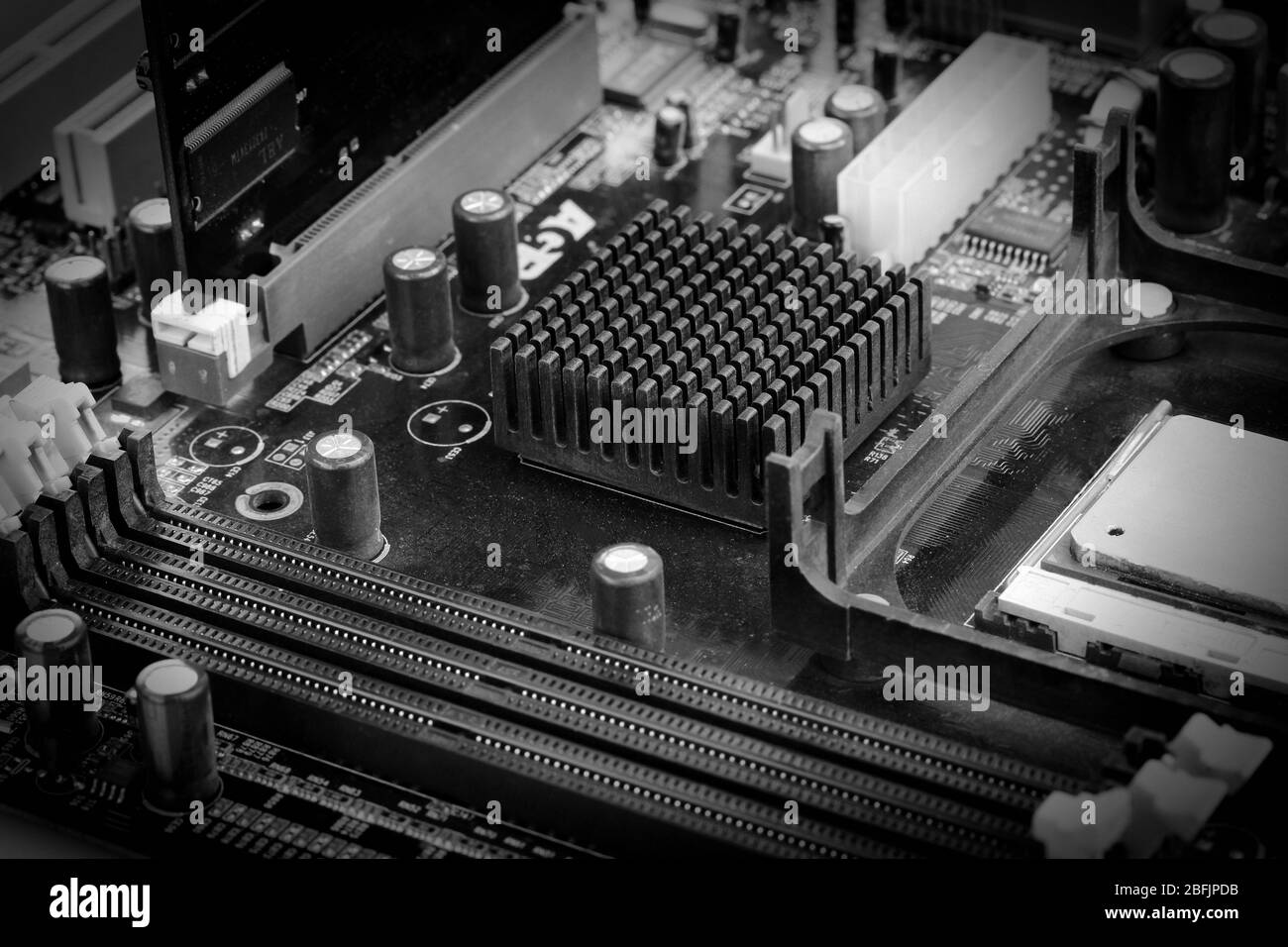 Moderne elektronische Platine. Mainboard Nahaufnahme Stockfoto