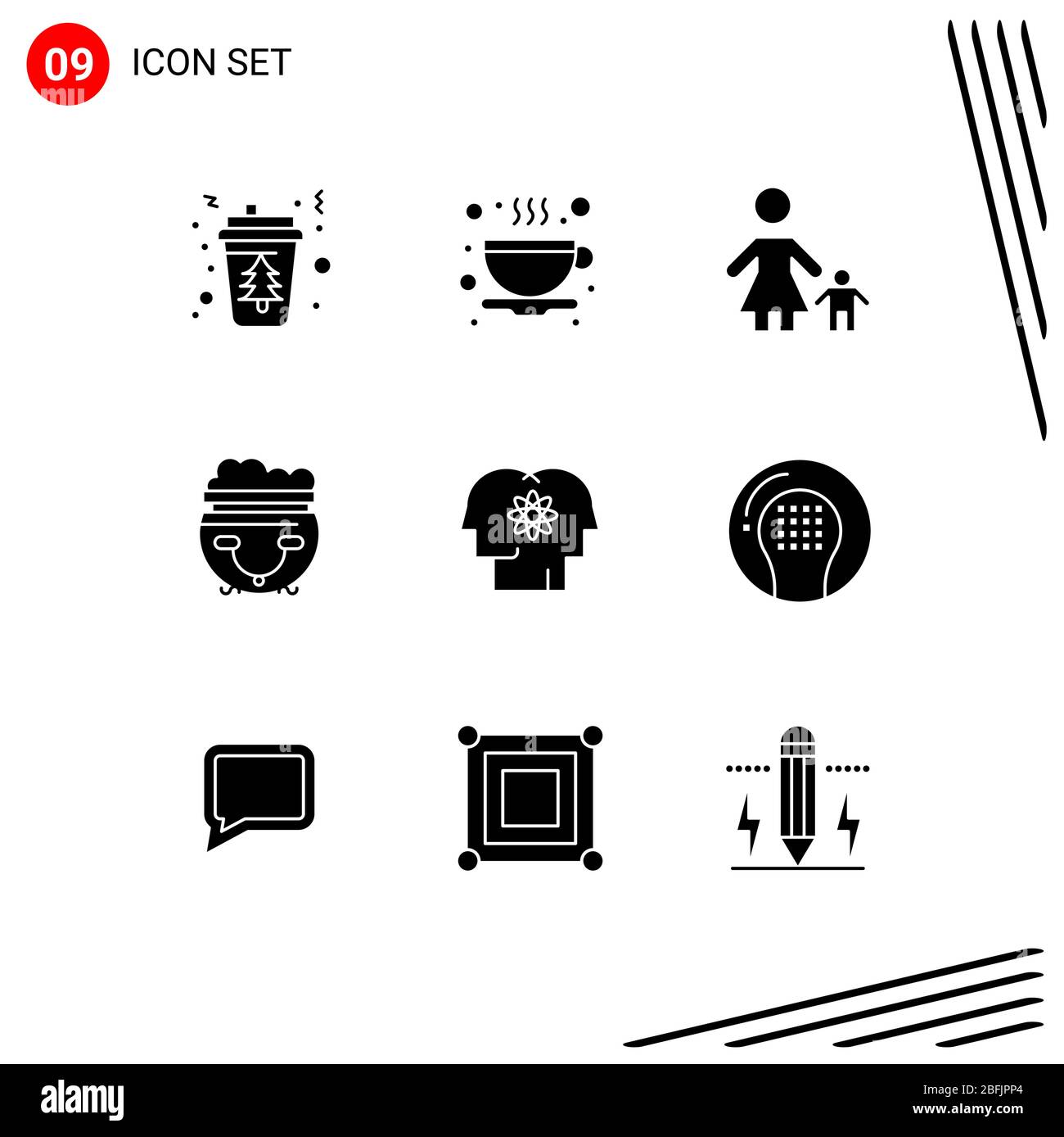 Mobile Schnittstelle Solid Glyph Set von 9 Piktogrammen von Talent, essen, Kind, Topf, Mutter editierbare Vektor Design-Elemente Stock Vektor