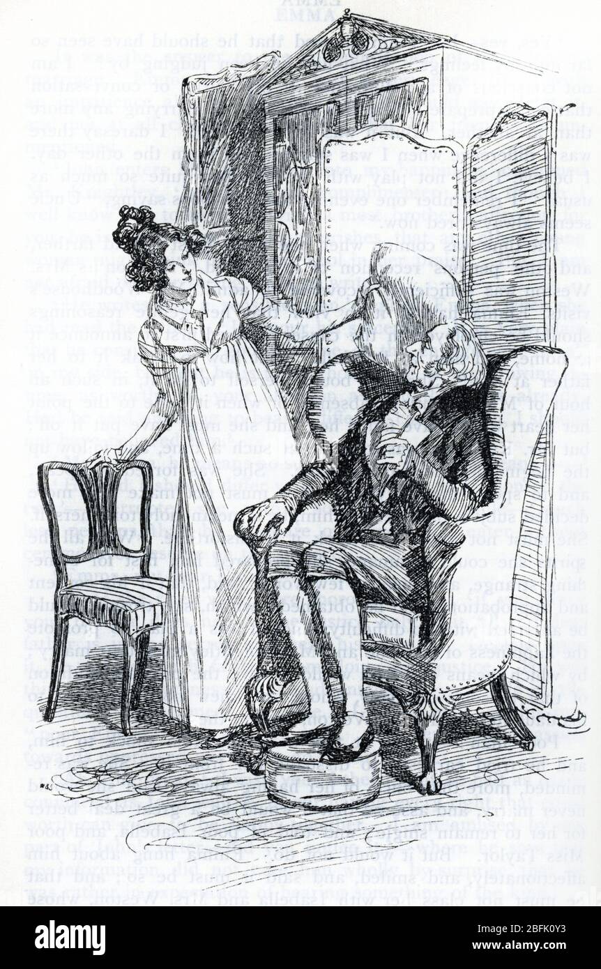 'Emma et Mr Knightley' Illustration de Hugh Thomson (1860-1920) pour 'Emma' de Jane Austen (Illustration von Hugh Thomson zum Roman 'Emma' von Jane A. Stockfoto