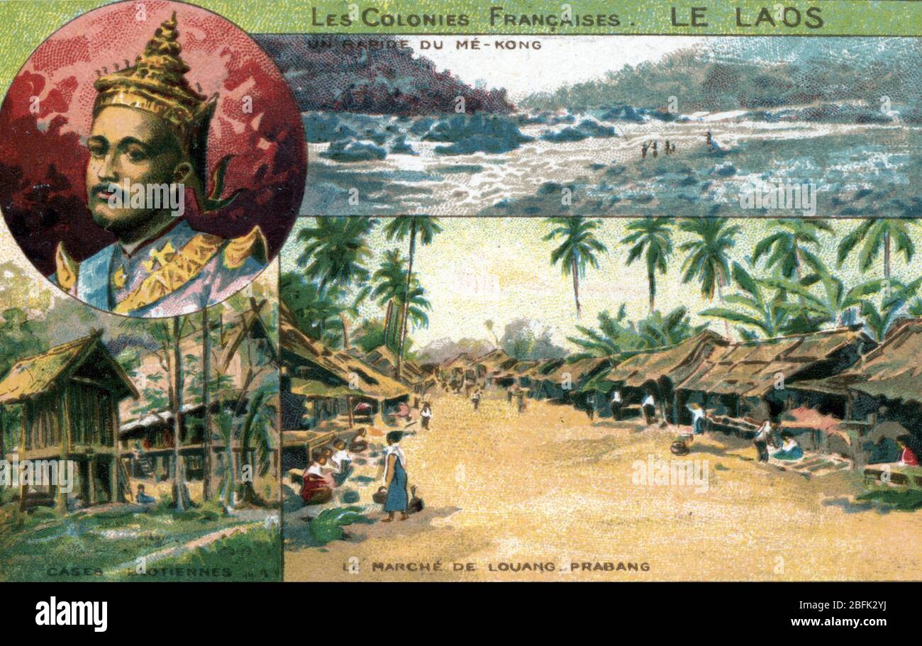 Reich kolonialfrancais : Colonies d'Asie, le protectorat du Laos (Französisch Besitz und Kolonien : französisch asien, Protektorat von Laos) Chromolithogr Stockfoto