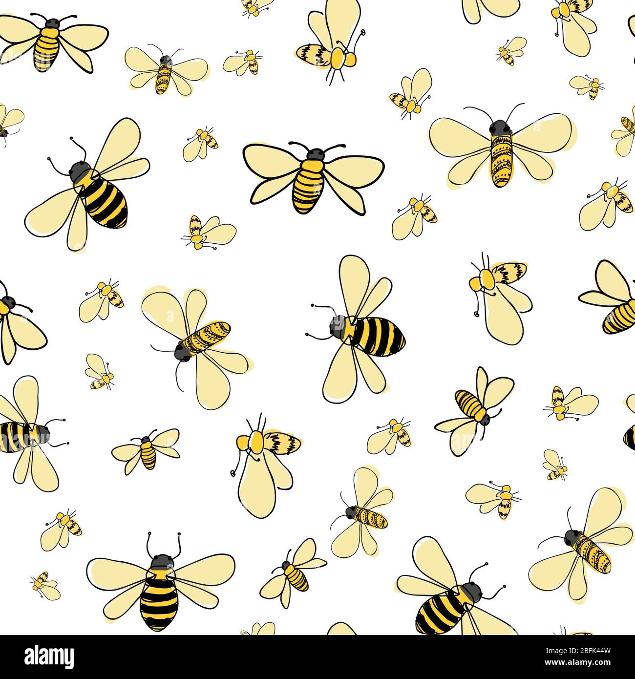 Flitter Bees verstreut nahtlose Vektor Wiederholung auf weißem Hintergrund Oberfläche Design Muster Fliese Stock Vektor