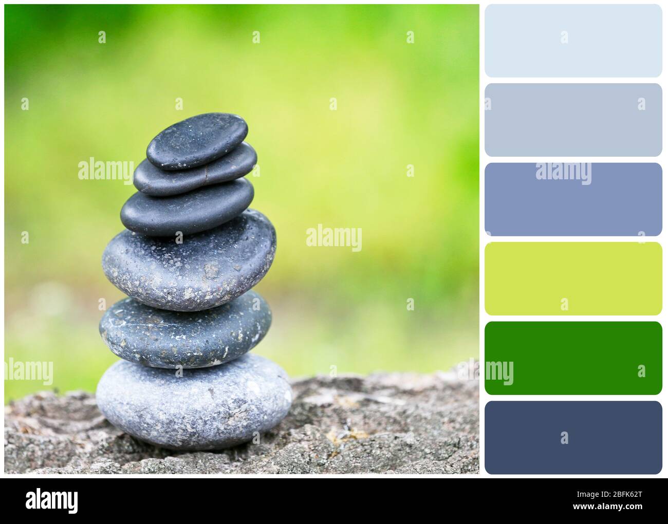 Zen-Steine und Farbpalette Stockfoto