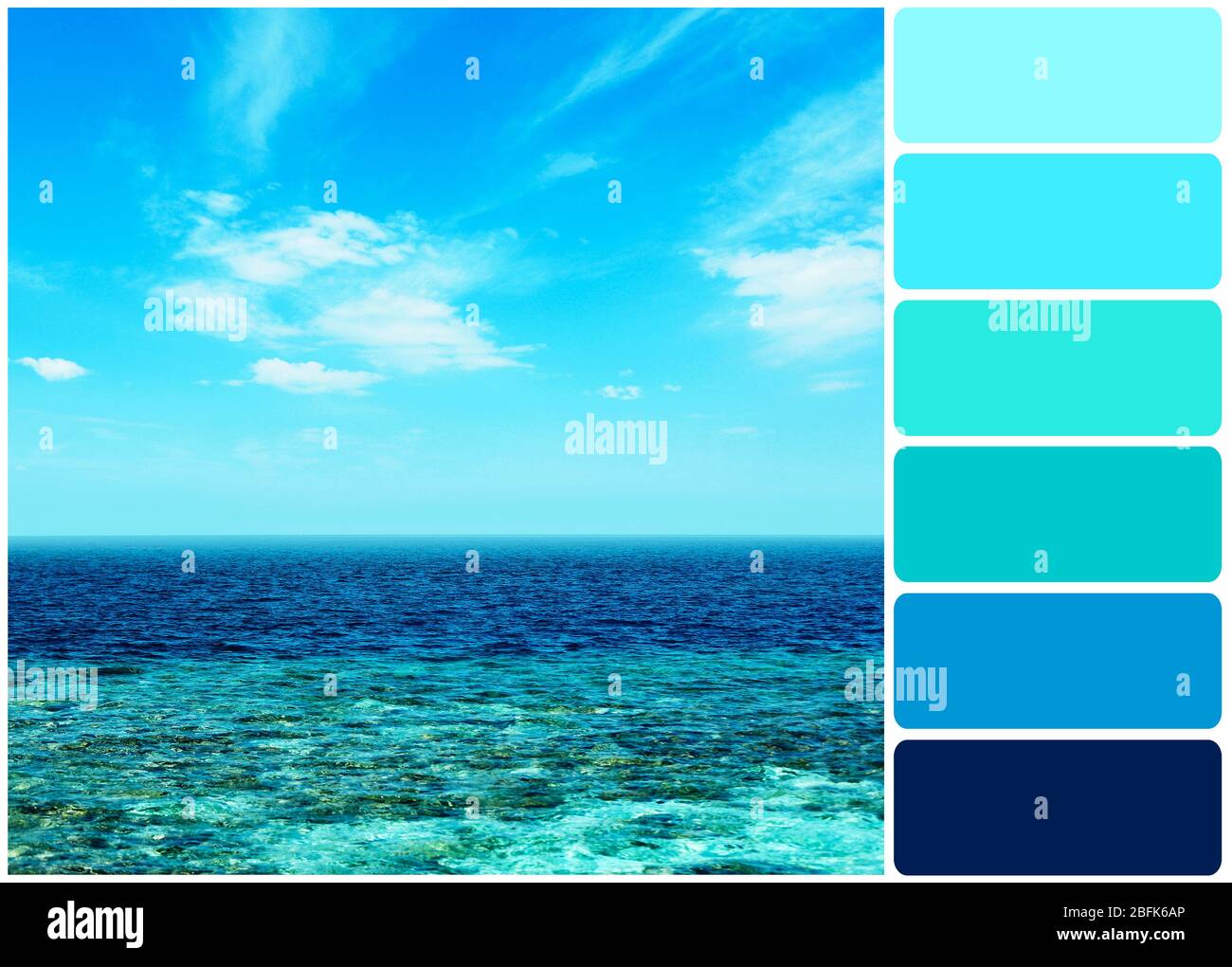 Meerwasser über blauem Himmel Hintergrund und Farbpalette Stockfoto