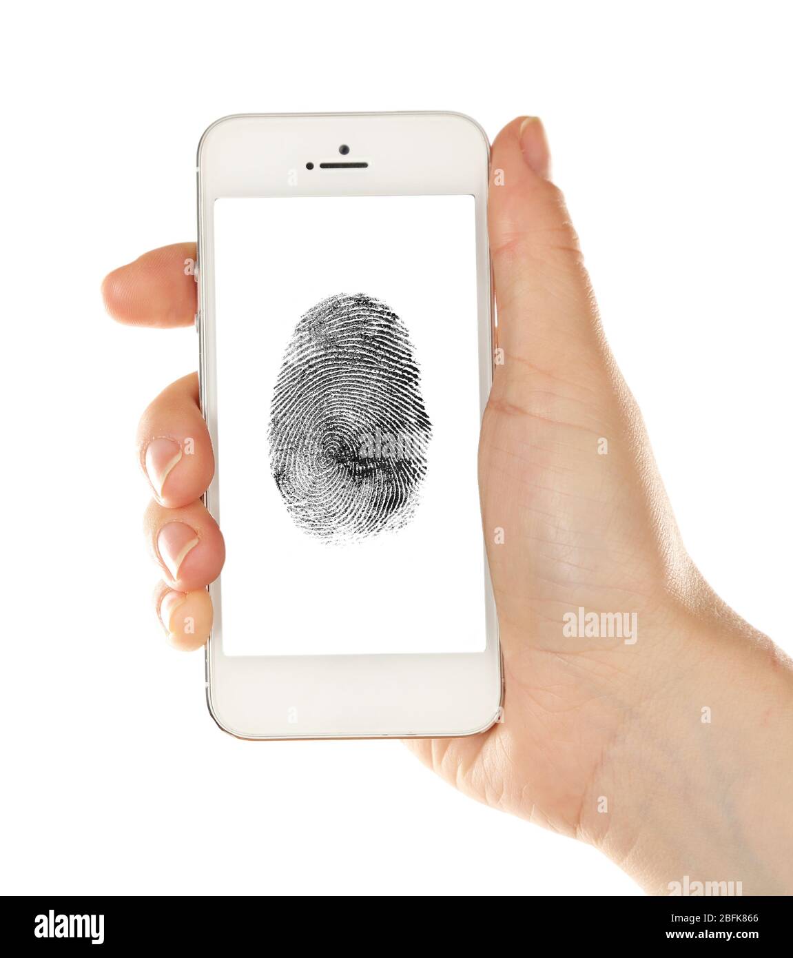 Fingerabdruck auf dem Bildschirm des Smartphones. Mobiles Sicherheitskonzept Stockfoto