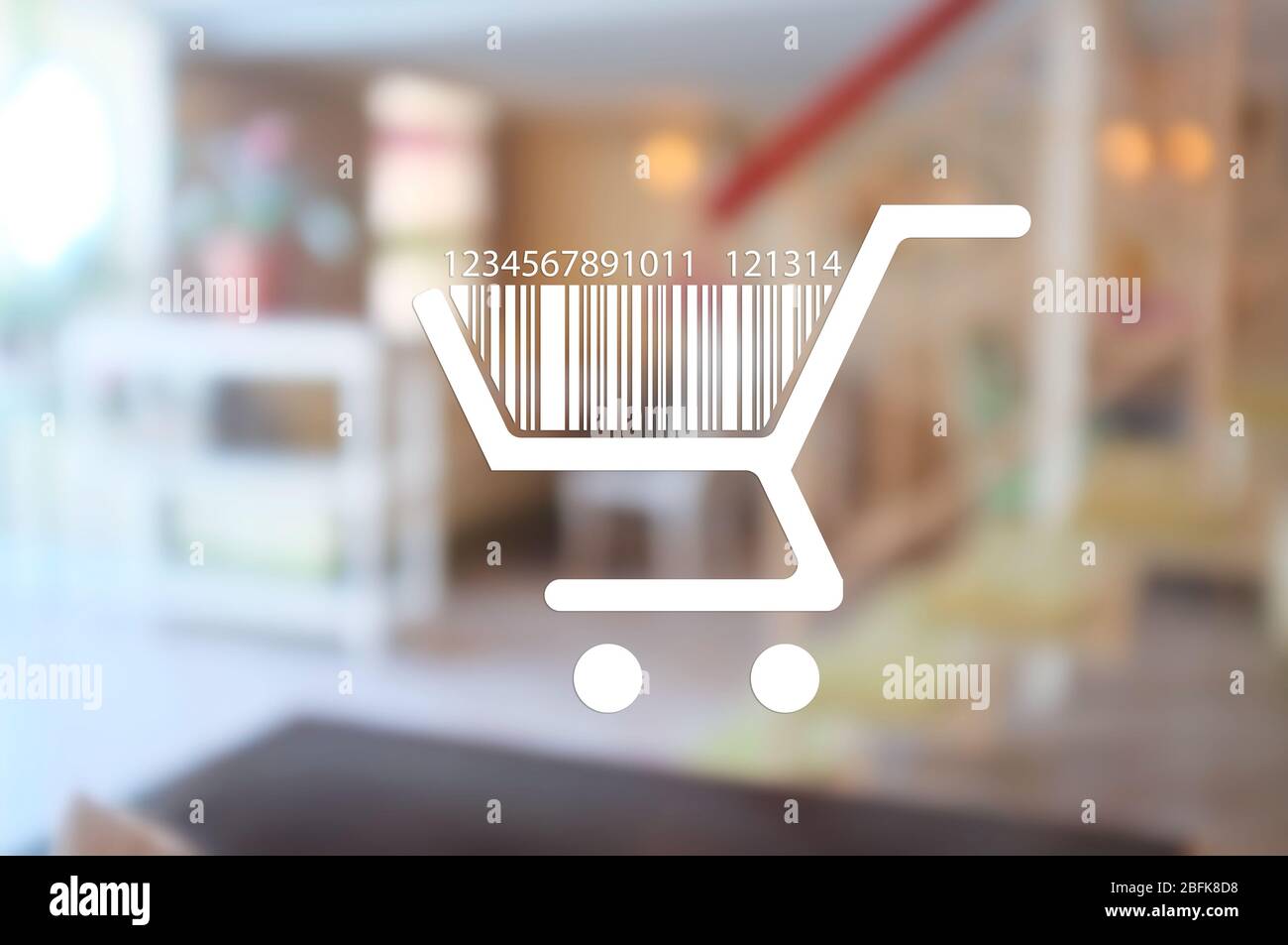Warenkorb mit Barcode, auf abstraktem Hintergrund, Vektorbild Stockfoto