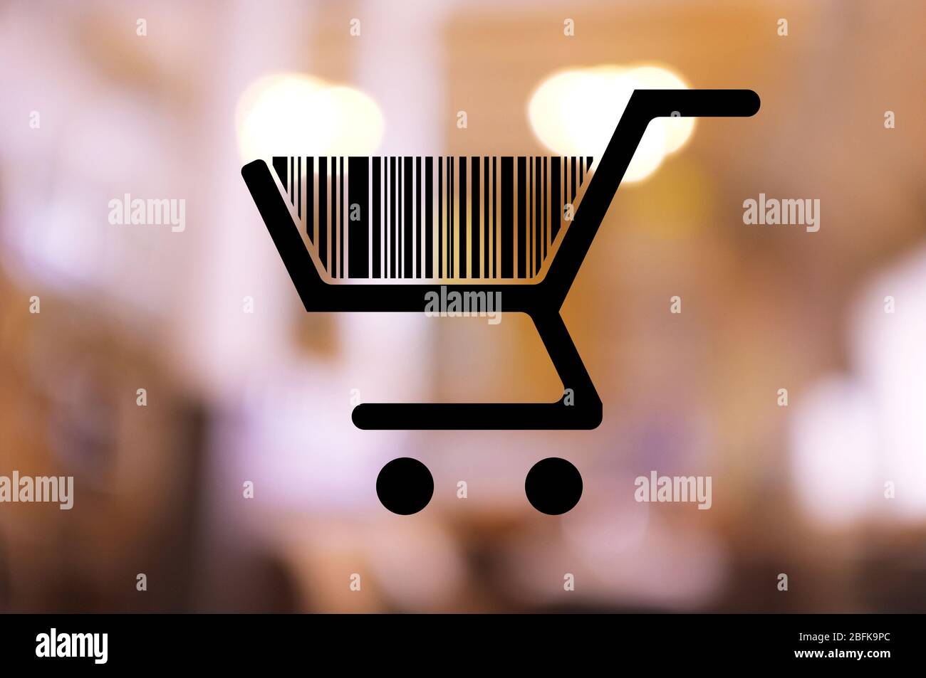 Warenkorb mit Barcode, auf abstraktem Hintergrund, Vektorbild Stockfoto