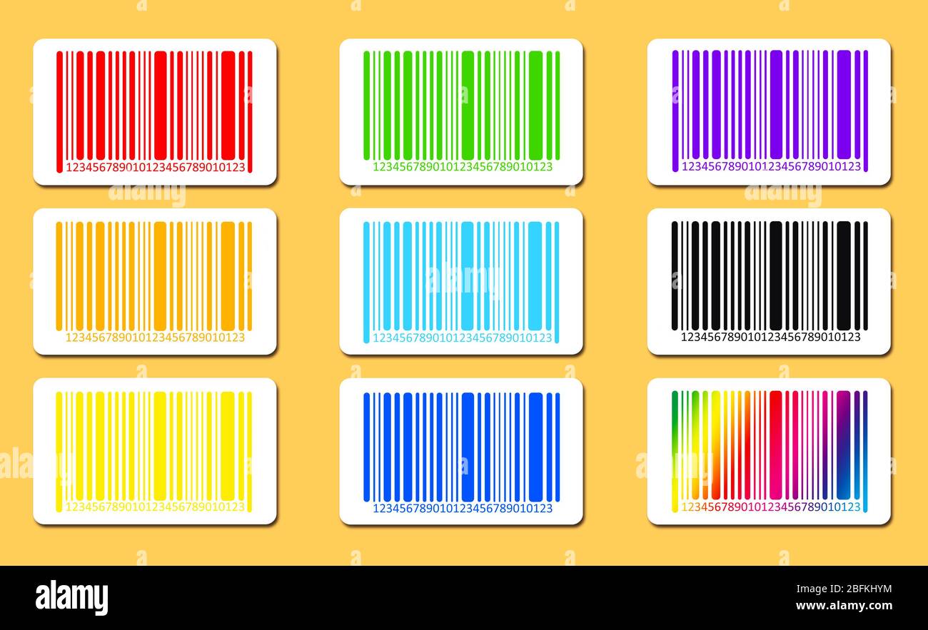 Helle Barcodes auf gelbem Hintergrund. Vektorbild Stockfoto