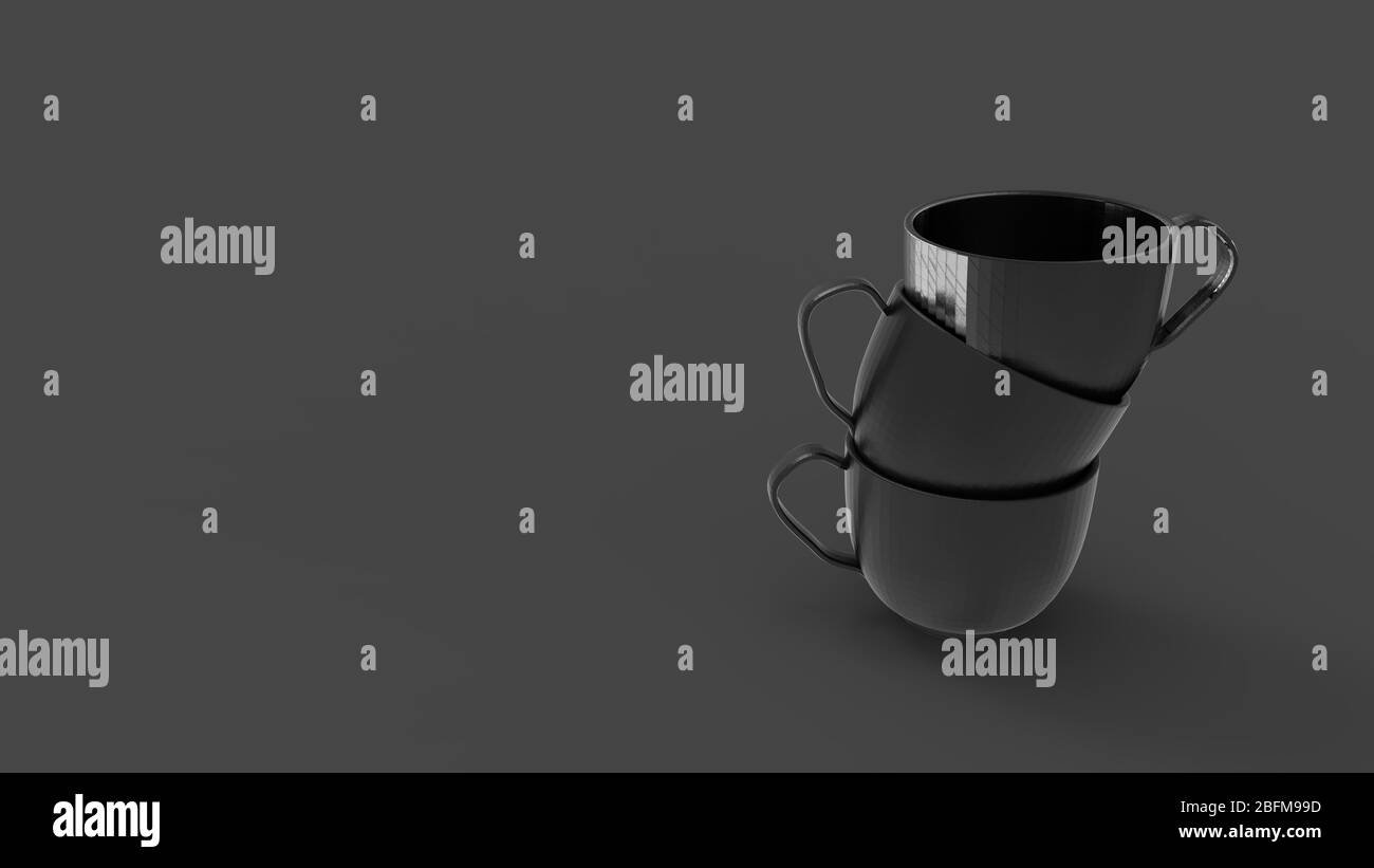 3D-Rendering von Kaffeekups Tassen Tee gestapelt Getränk Modell isoliert Stockfoto