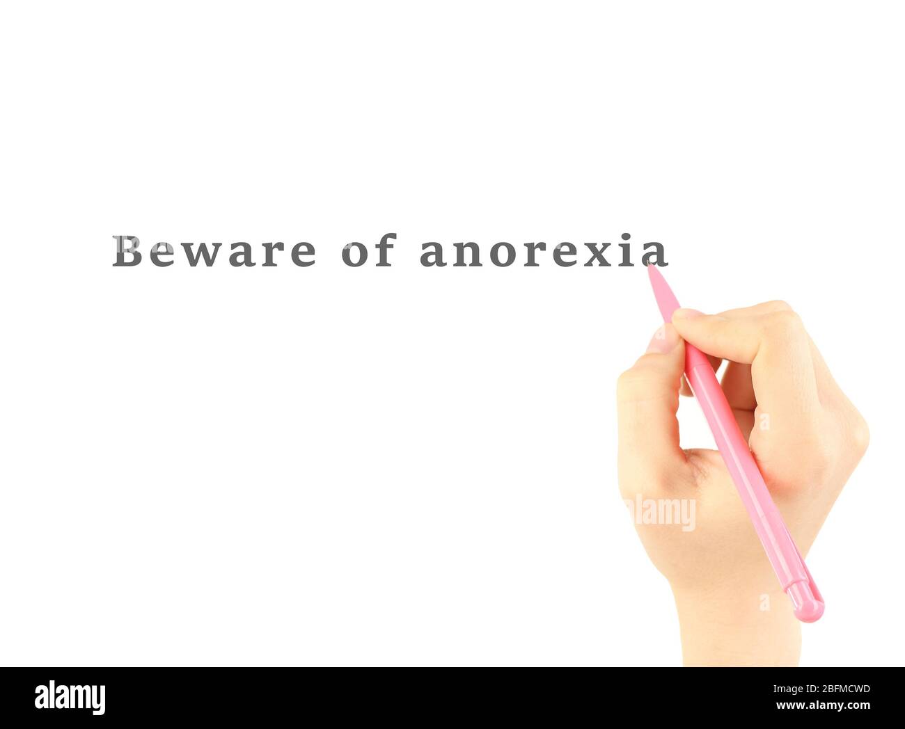 Menschliche Hand Schreiben Text Vorsicht vor Anorexia auf transparentem Whiteboard Stockfoto