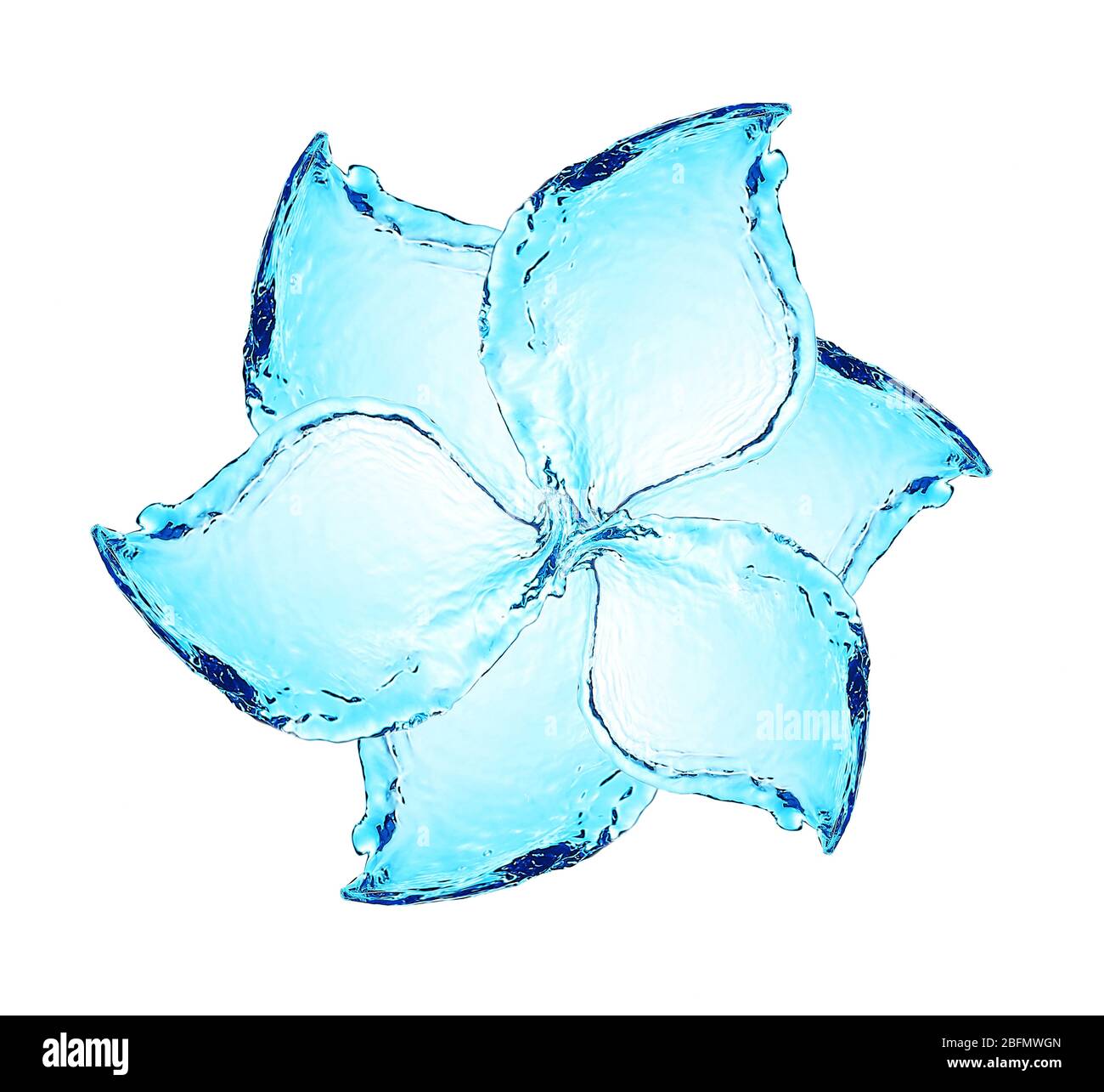 Blume aus Wasser spritzt isoliert auf weißem Stockfotografie