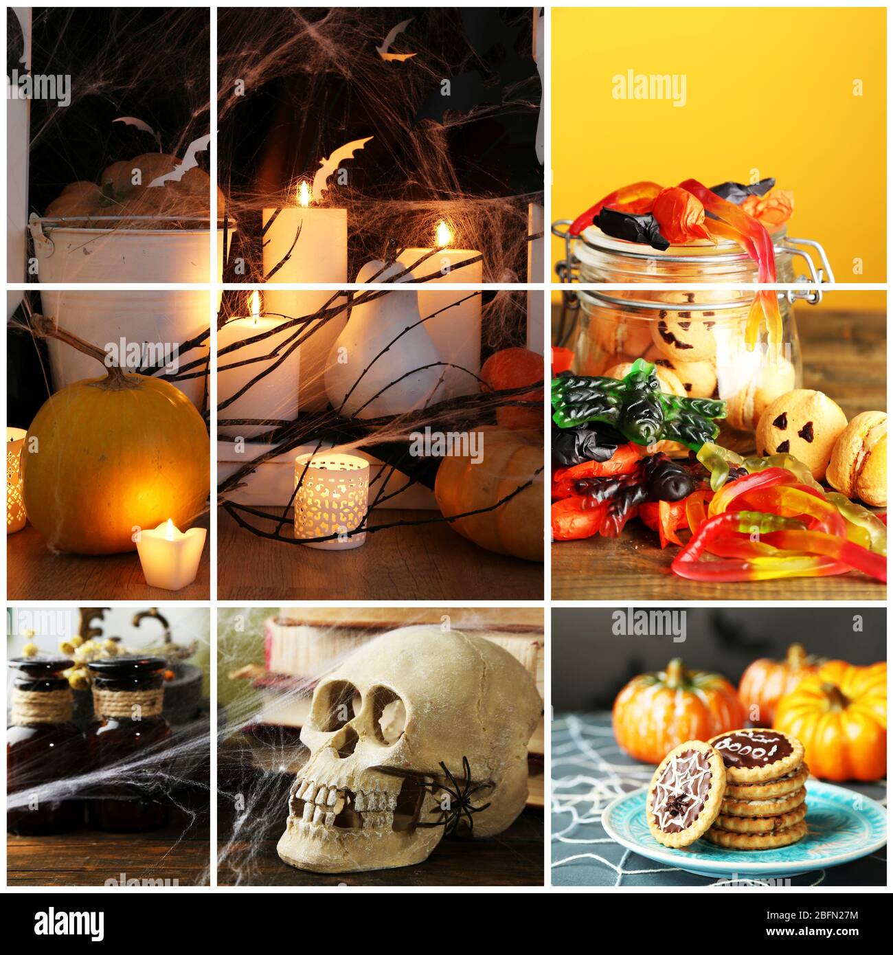 Collage aus verschiedenen Fotos für Halloween Stockfoto