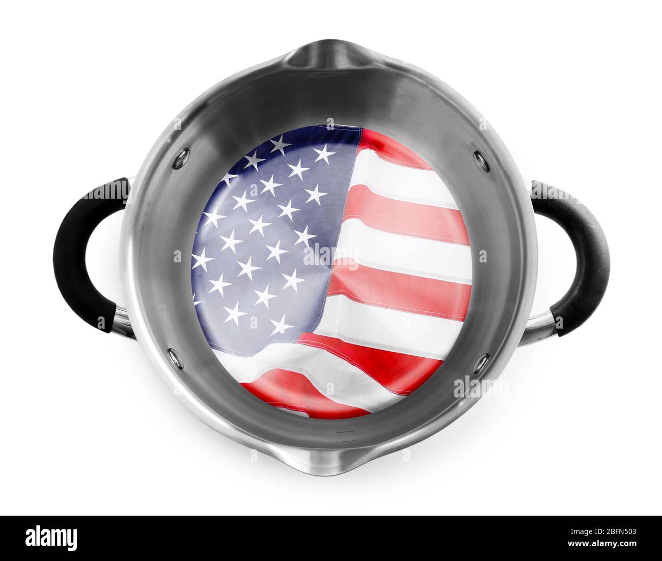 Metallpfanne isoliert auf weiß. Amerikanische Küche Food Concept Stockfoto