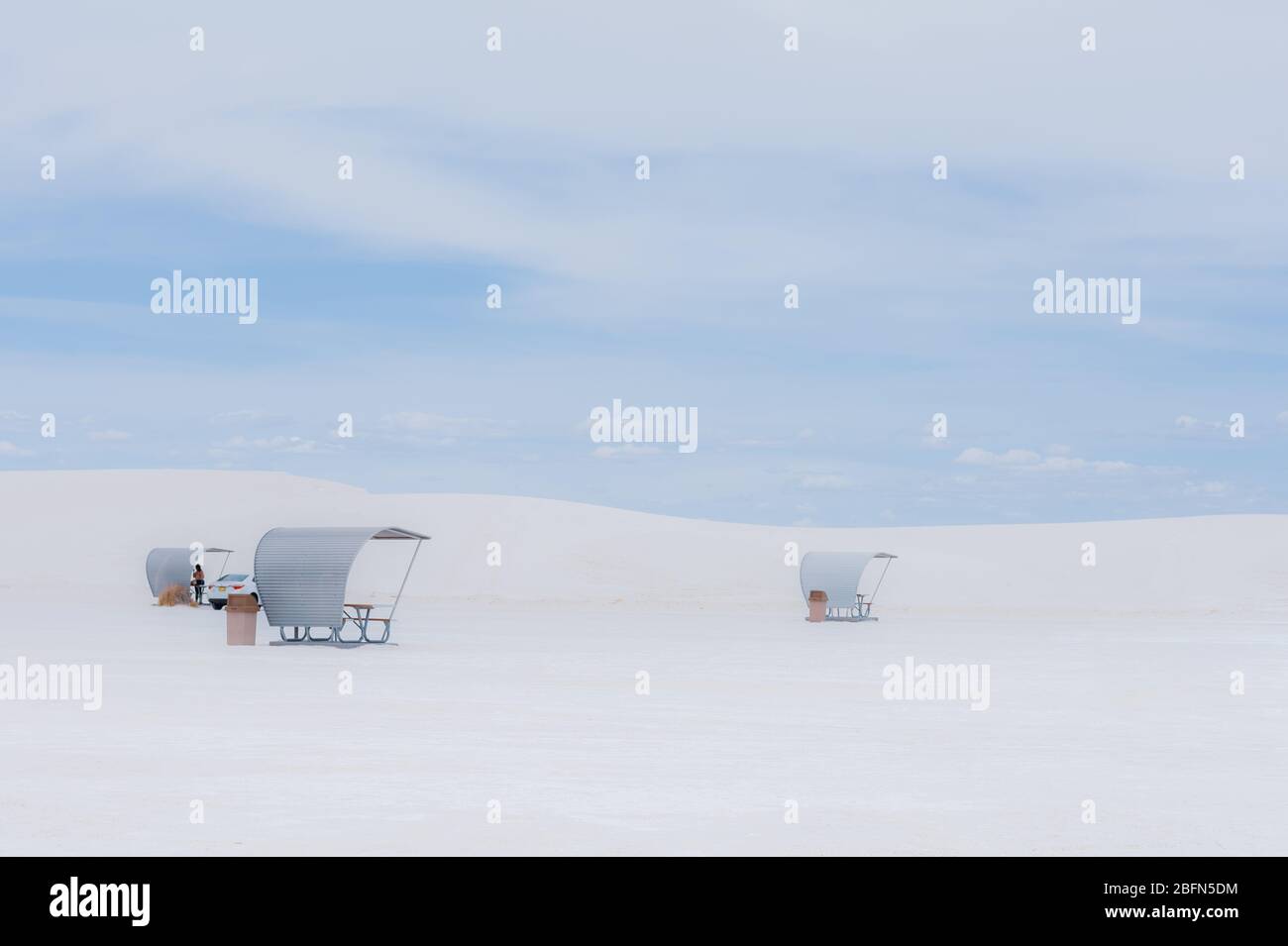 White Sands Nationalpark Picknickunterstände, White Sands New Mexico, USA. Stockfoto