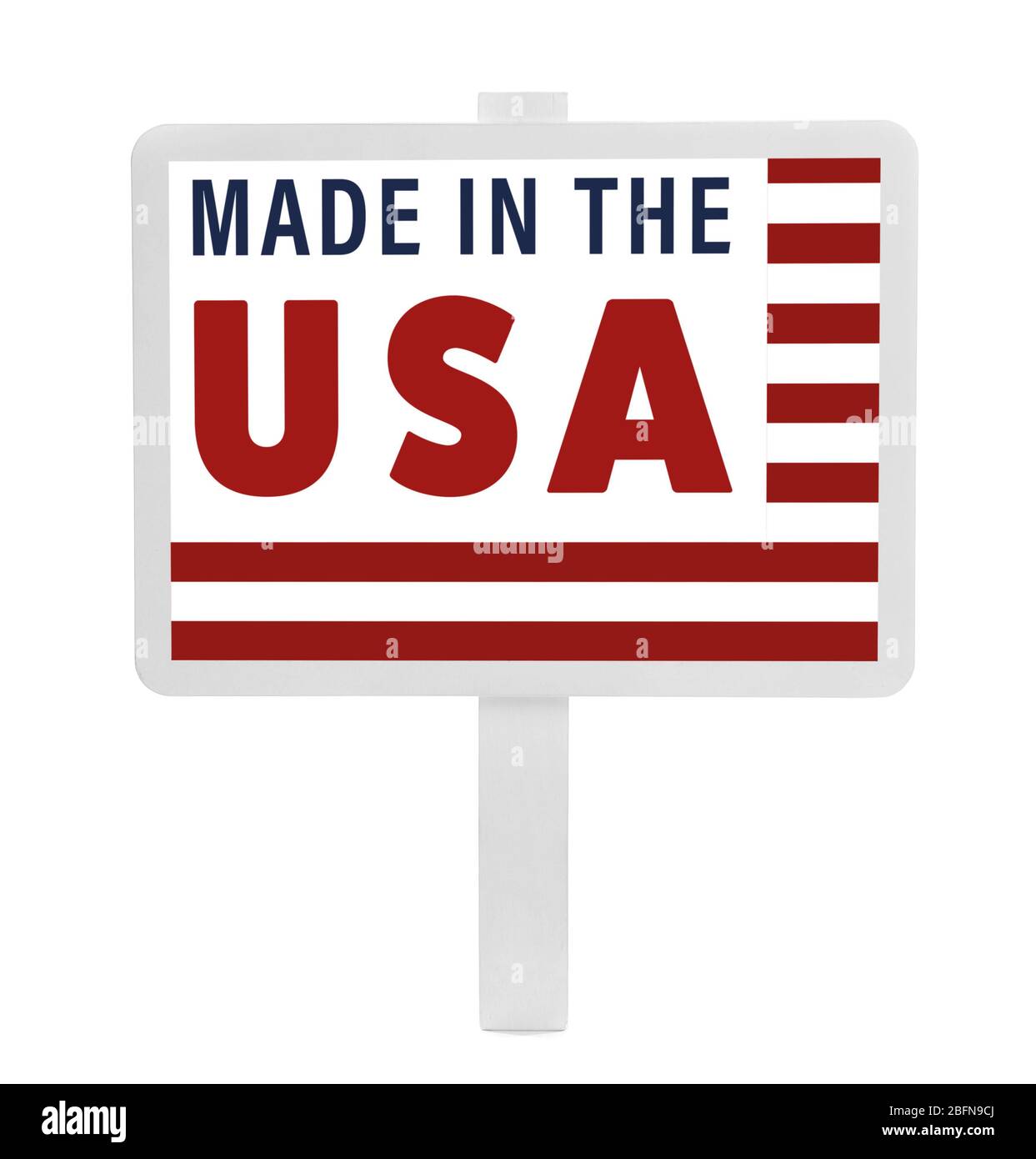 Schild mit Text AUS den USA auf weißem Hintergrund. Qualitätskonzept Fertigung. Stockfoto