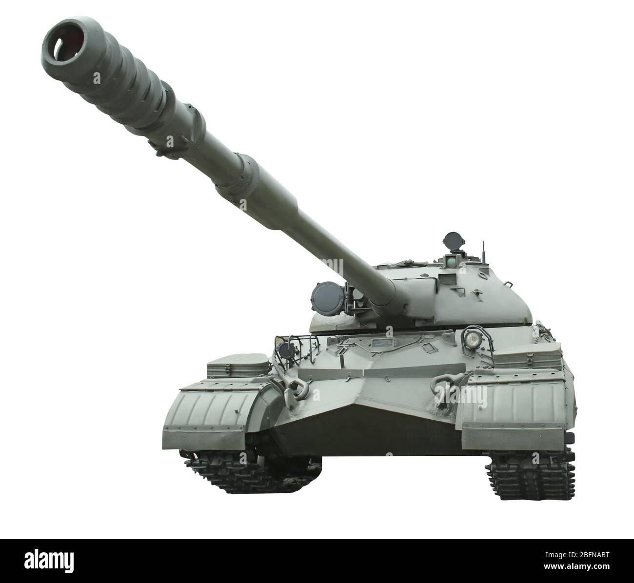 Militärpanzer auf weißem Hintergrund Stockfoto