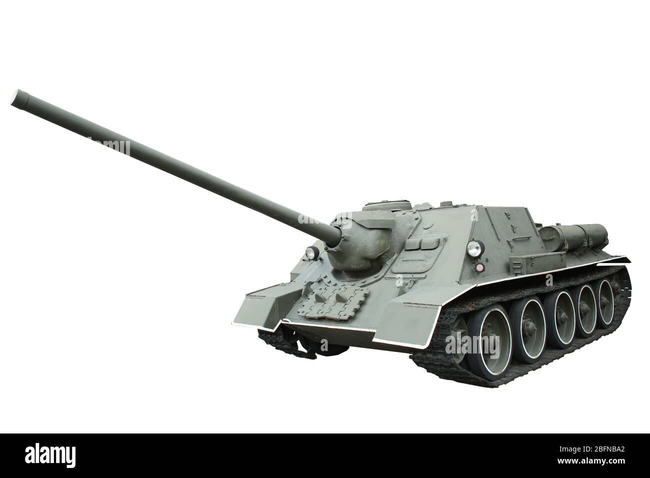 Militärpanzer auf weißem Hintergrund Stockfoto