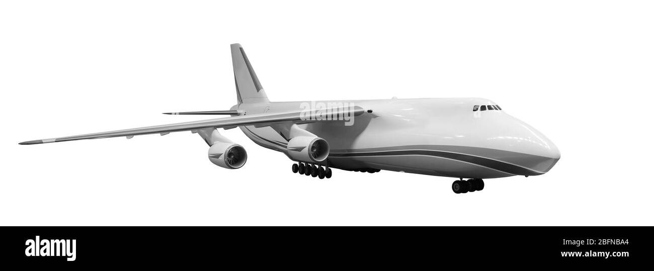 Modernes Flugzeug auf weißem Hintergrund Stockfoto