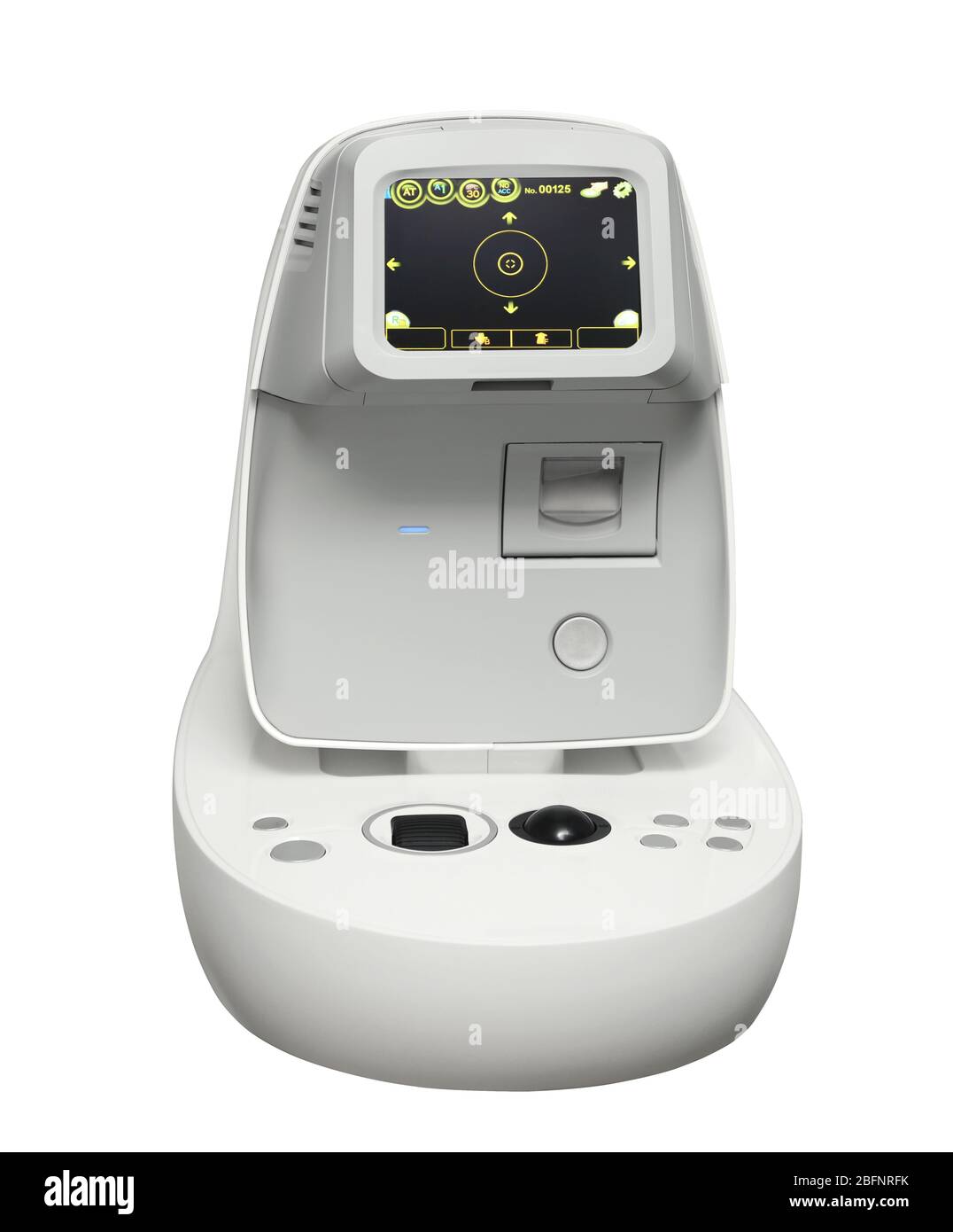 Moderne ophthalmologische Geräte auf weißem Hintergrund Stockfoto