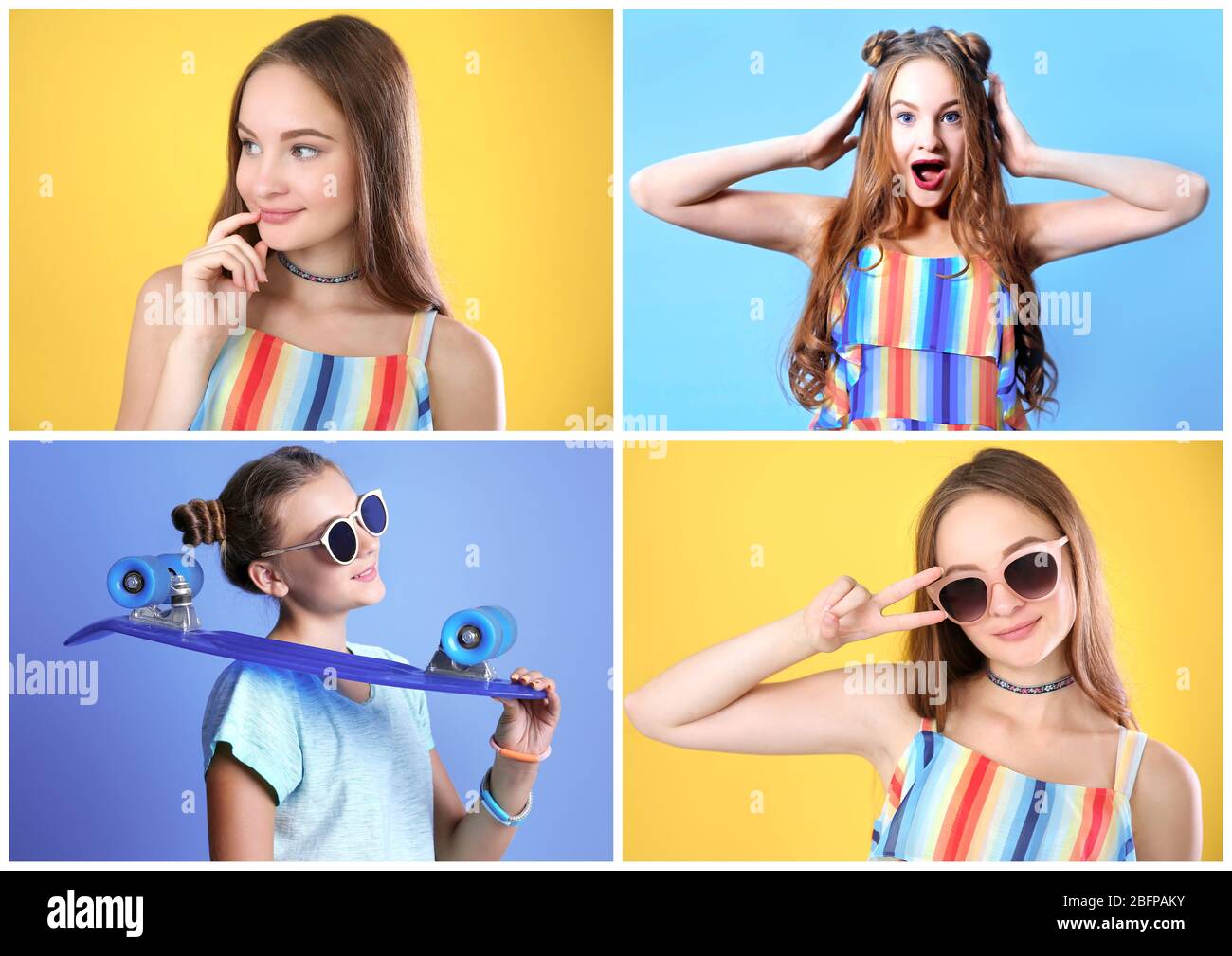 Teenager Mädchen auf farbigen Hintergrund Stockfoto