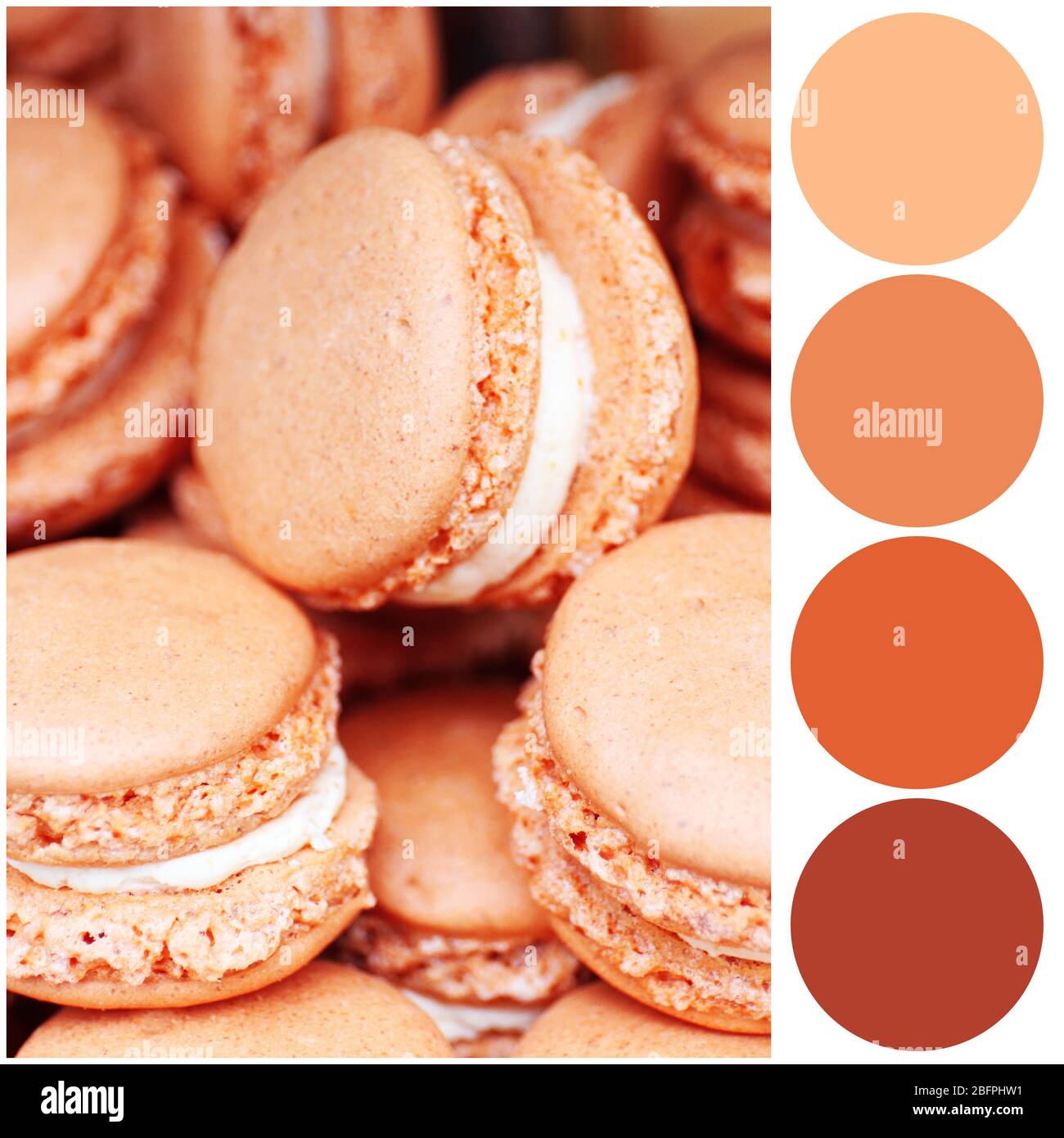 Apricot Farbpalette. Leckere Makkaronen, Nahaufnahme Stockfoto