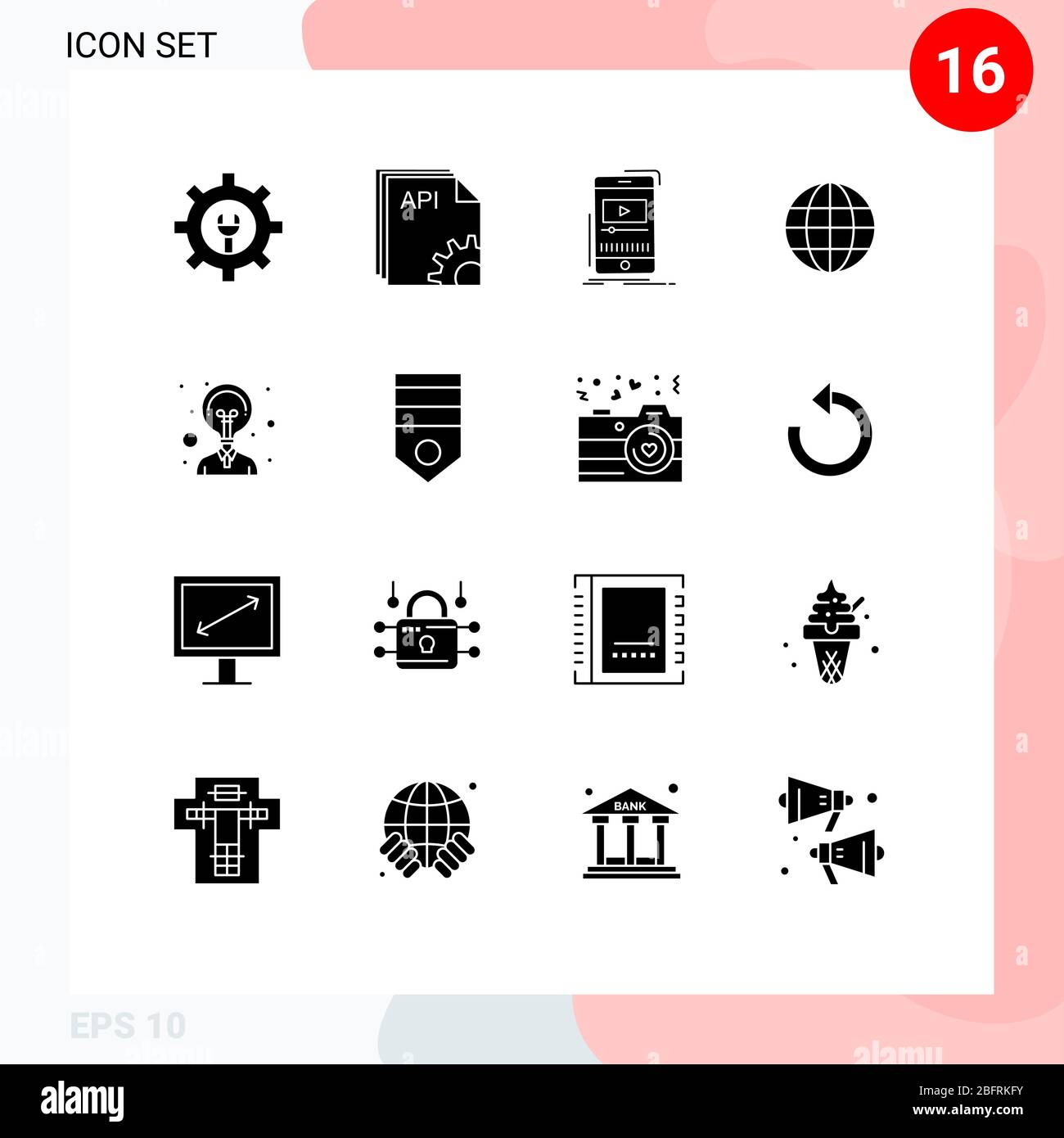 Set von 16 modernen UI-Symbole Symbole Zeichen für Kreativität, Karte, Medien, Globus, mobile editierbare Vektor-Design-Elemente Stock Vektor