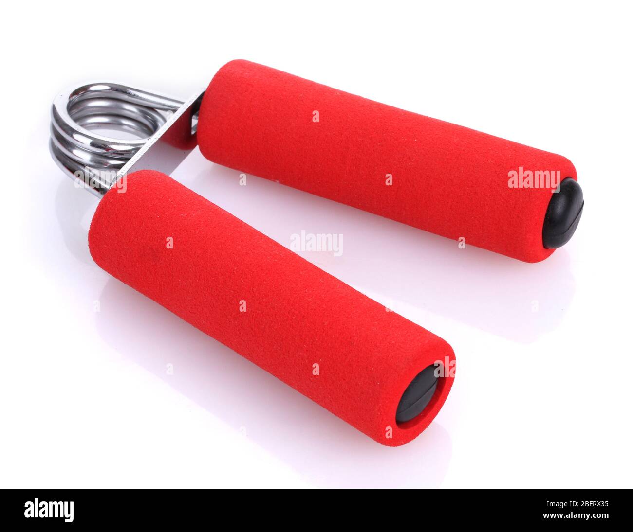 Roter Handtrainer isoliert auf weiß Stockfoto