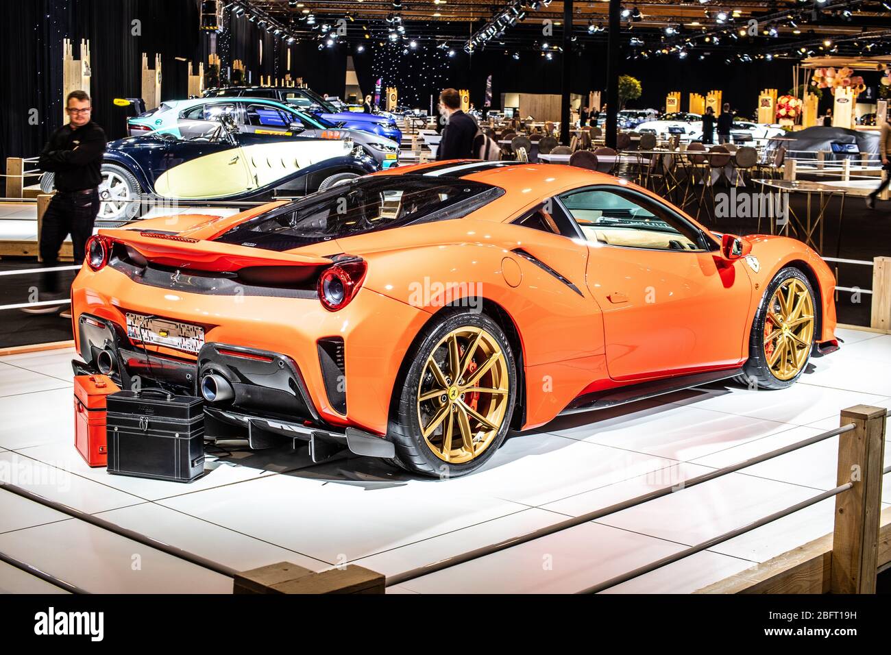 Brüssel, Belgien, Jan 2020 Ferrari 488 Pista, Brussels Motor Show, Mittelmotor Sportwagen des italienischen Herstellers Ferrari Stockfoto