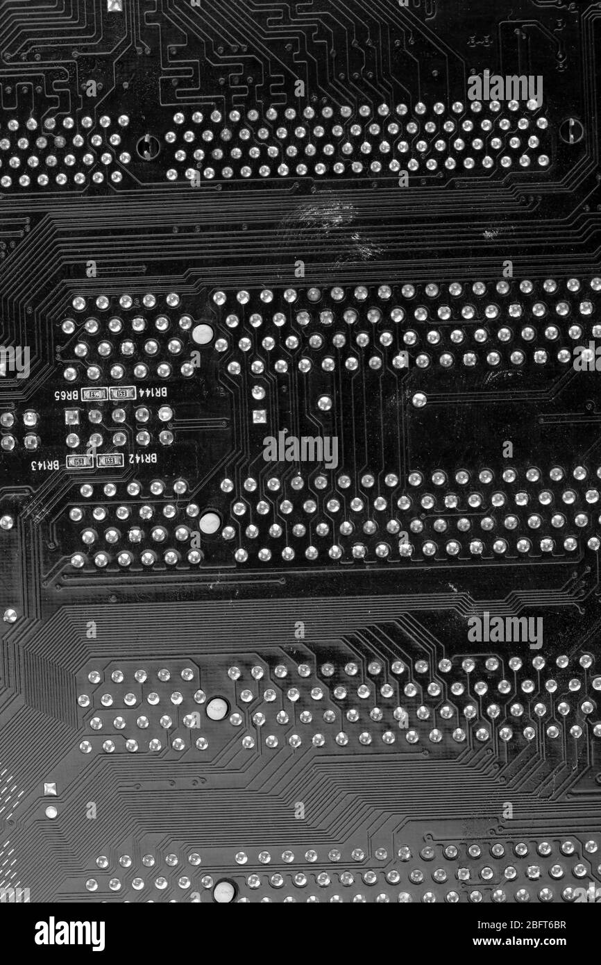 Moderne elektronische Platine. Mainboard Nahaufnahme Stockfoto