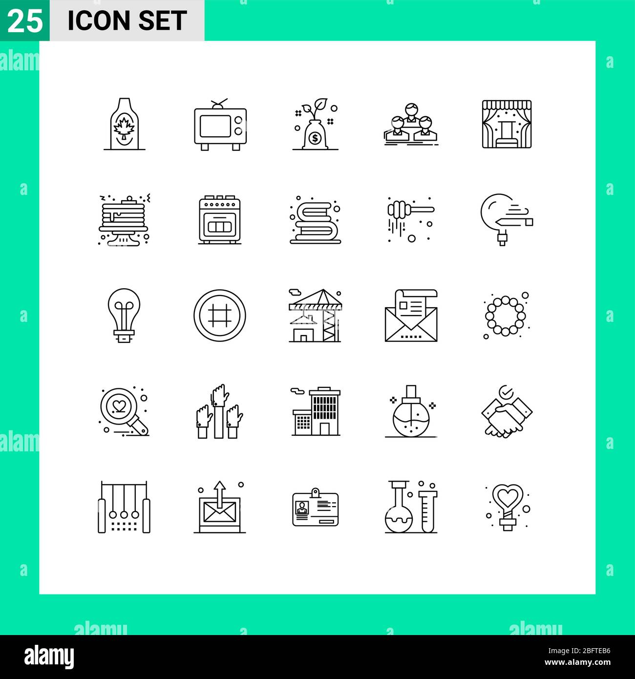 Piktogramm-Set von 25 einfachen Linien zeigen, Team, Budget, Menschen, Mitarbeiter editierbare Vektor-Design-Elemente Stock Vektor