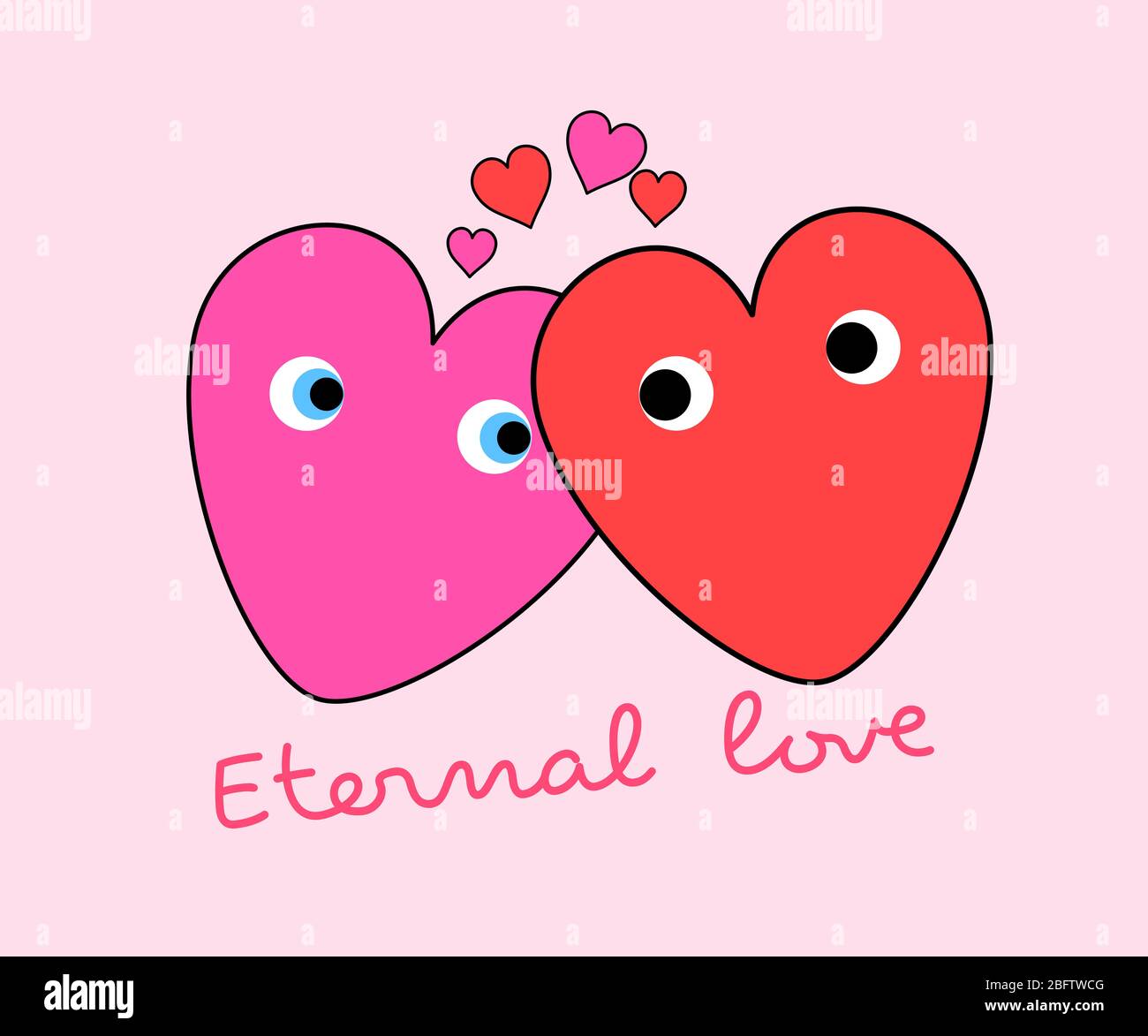 Zwei Herzen in einer romantischen Stimmung, ewige Liebe Konzept Illustration. Stockfoto