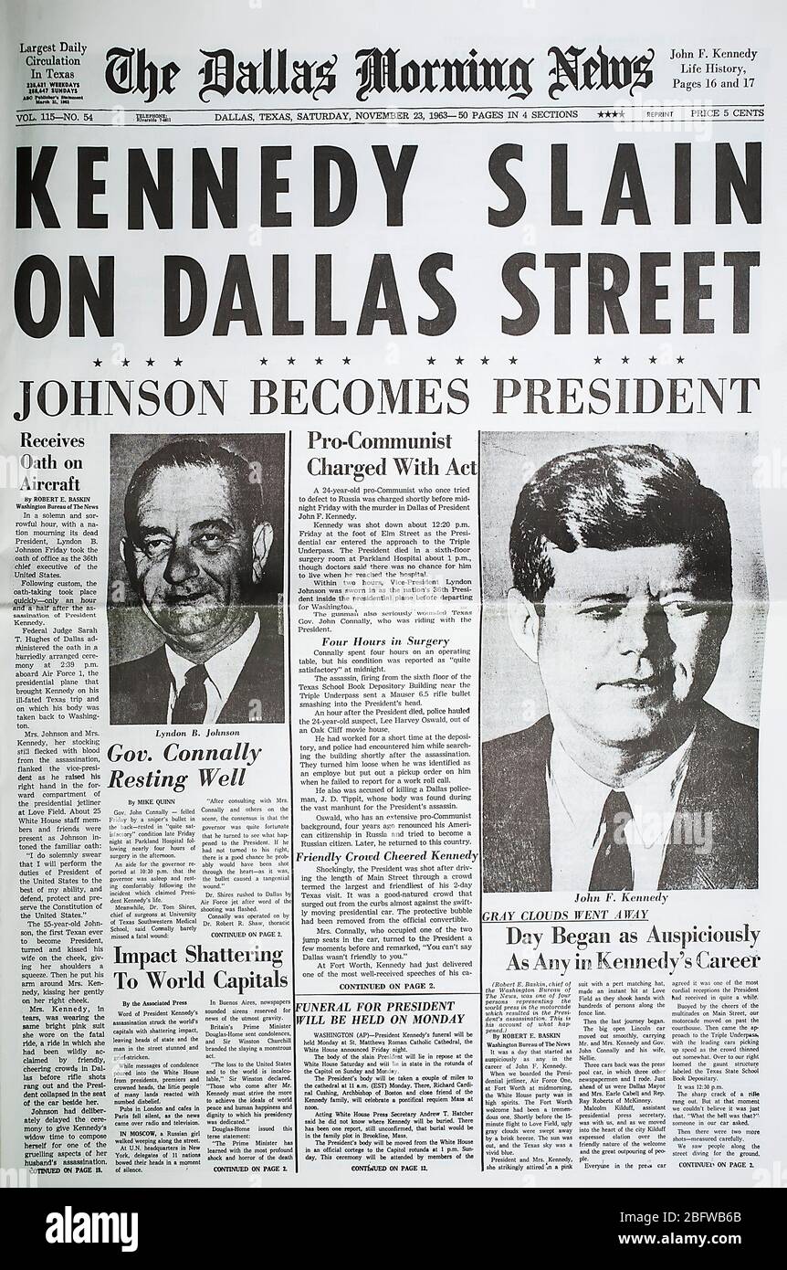 Die Dallas Morning News über Kennedy-Ermordung Stockfoto