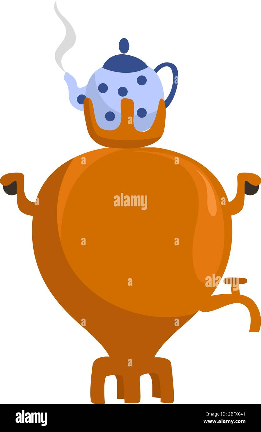 Goldener Samowar, Illustration, Vektor auf weißem Hintergrund Stock Vektor