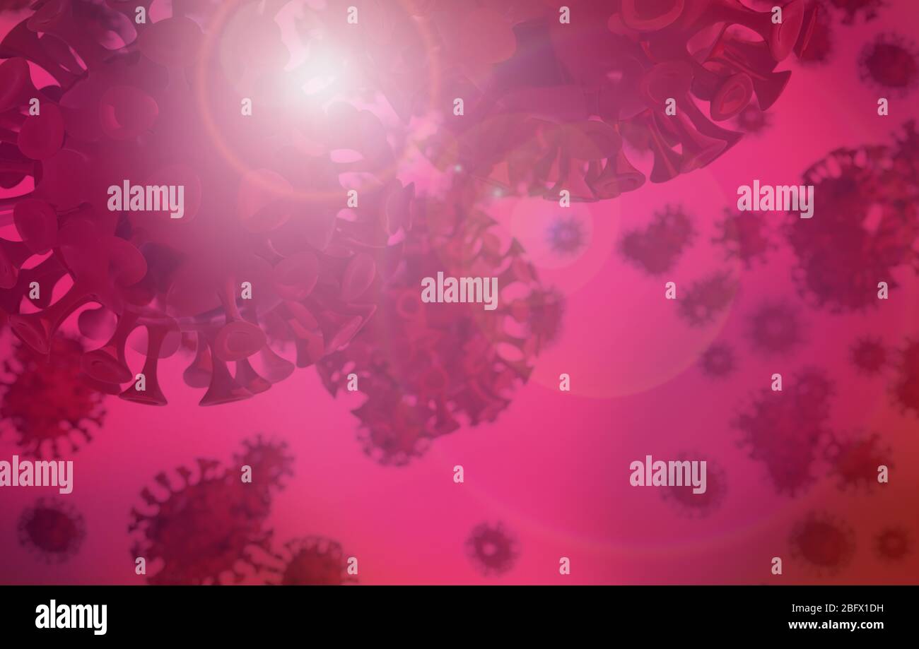 Roter COVID-19-Virenhintergrund mit Streulicht Stockfoto