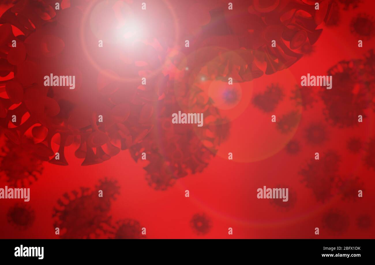 Roter COVID-19-Virenhintergrund mit Streulicht Stockfoto
