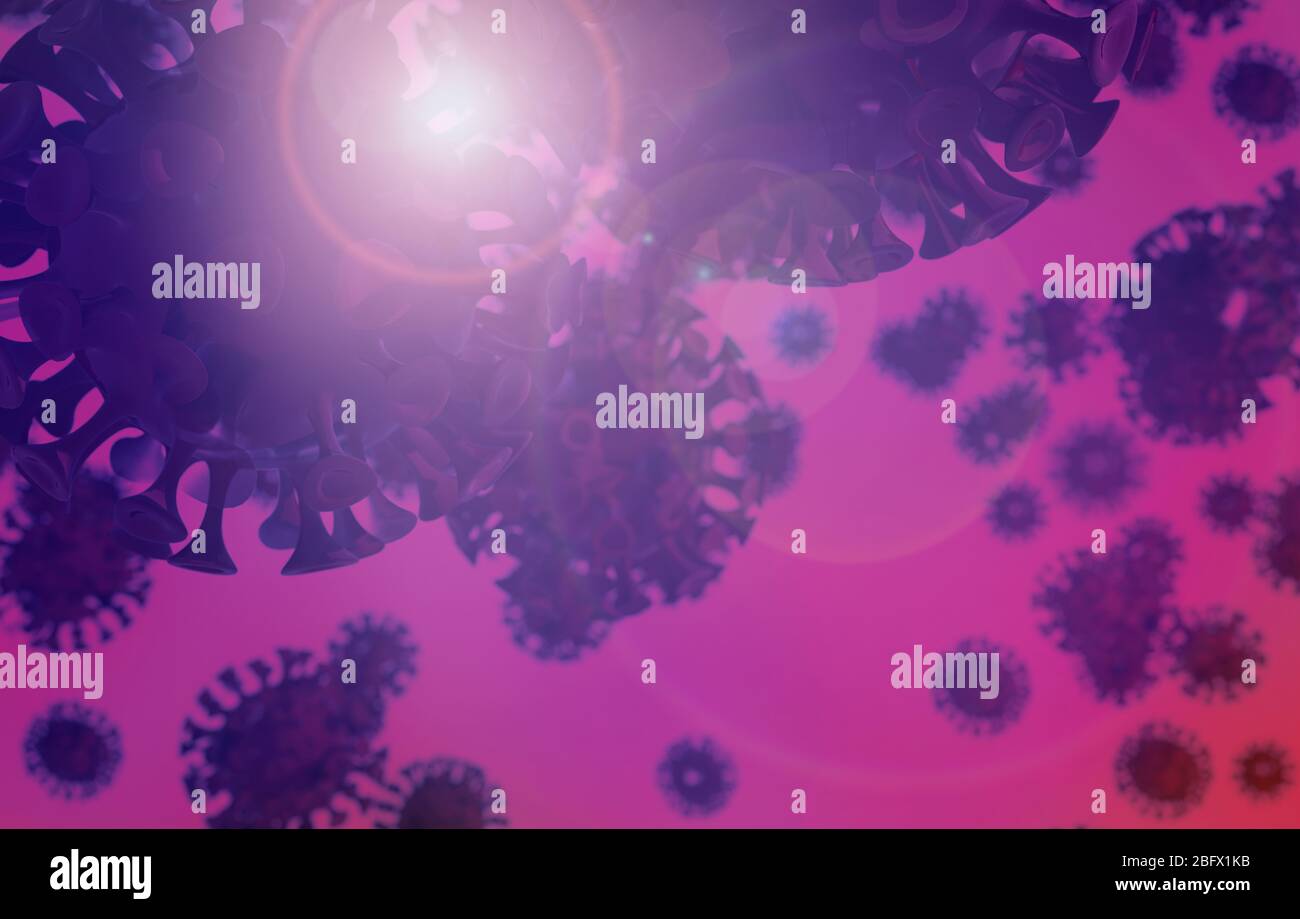 Roter COVID-19-Virenhintergrund mit Streulicht Stockfoto