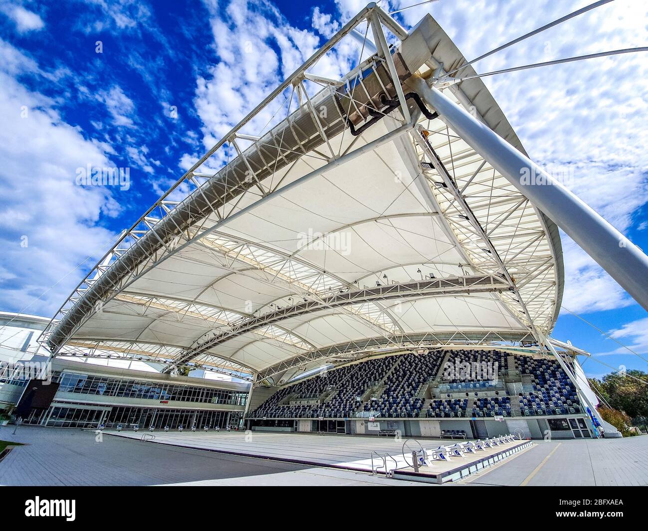 Melbourne, Australien - Melbourne Sports & Aquatic Centre (MSAC) Swimmingpool wegen COVID-19 Coronavirus Ausbruch geschlossen Stockfoto