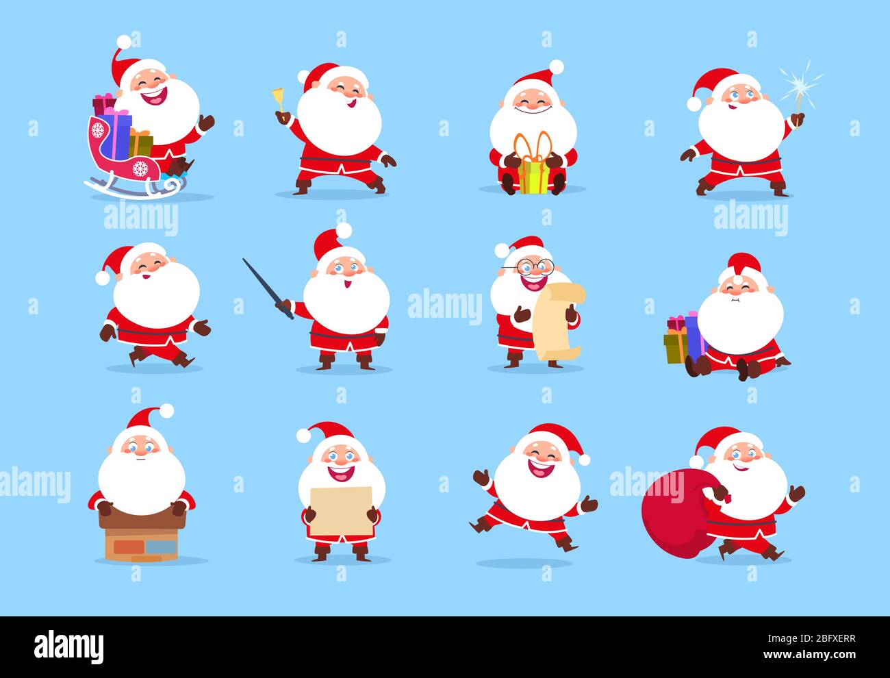 Santa-Charakter. Lustige Cartoon niedlichen weihnachtsmann Charaktere mit verschiedenen Emotionen, Vektor-Element für weihnachten Grußkarte. Illustration von Weihnachten Charakter Freude und glücklich Stock Vektor