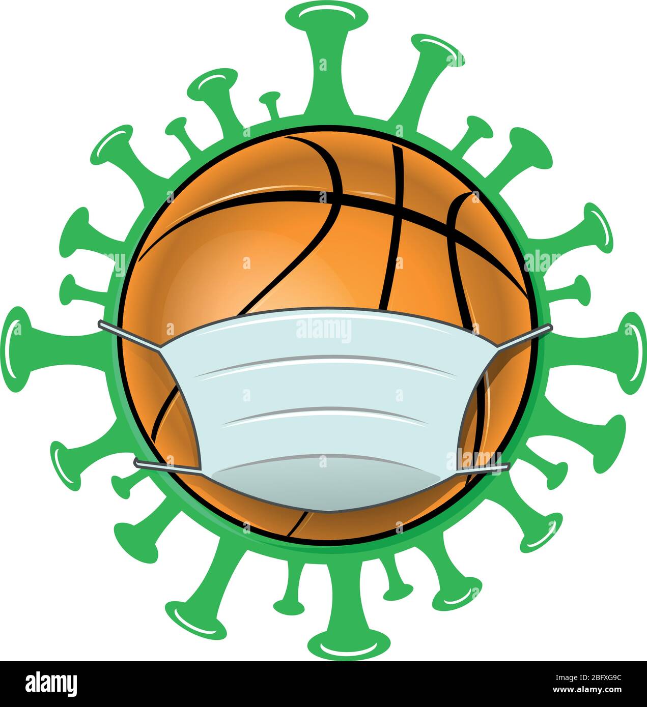 Basketball-Illustration mit Maske über covid19 Hintergrund Stock Vektor