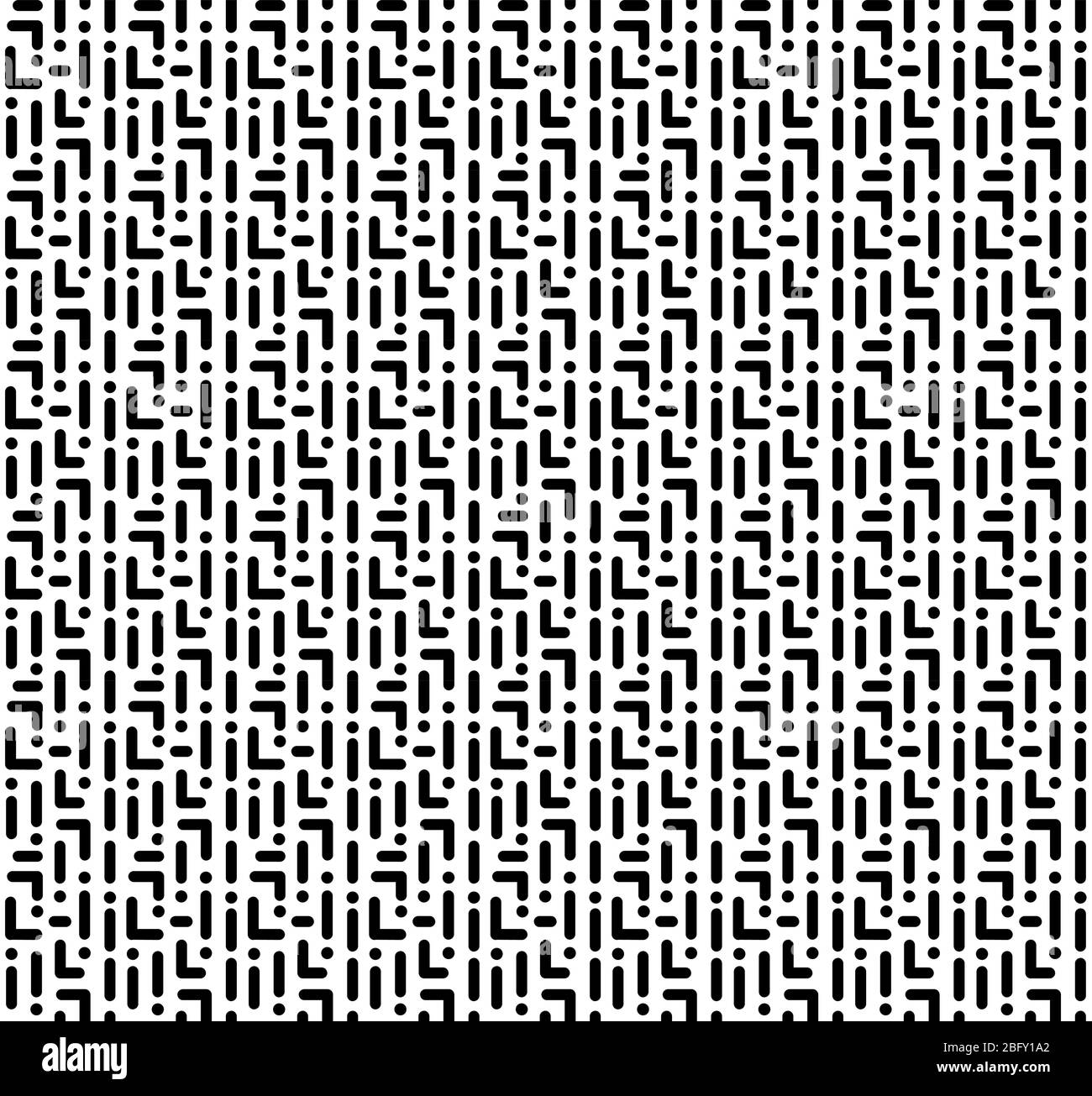 Memphis schwarz weiß Muster als Labyrinth. Einfaches nahtloses Muster von Geometrieformen. Abstrakter Hintergrund, Vektorgrafik. Stock Vektor