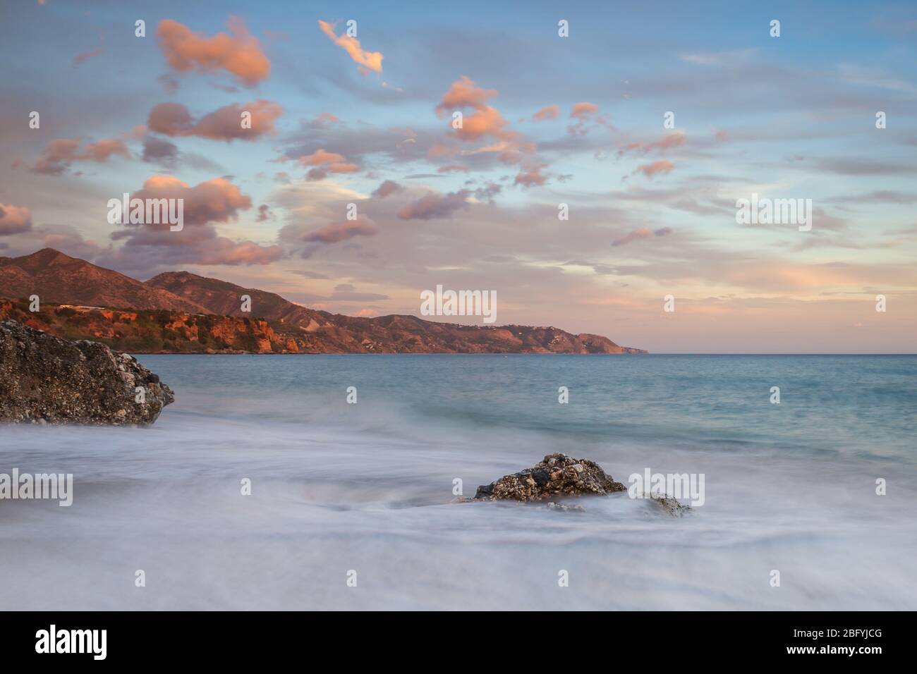 Burriana Beach Nerja Spanien Stockfoto