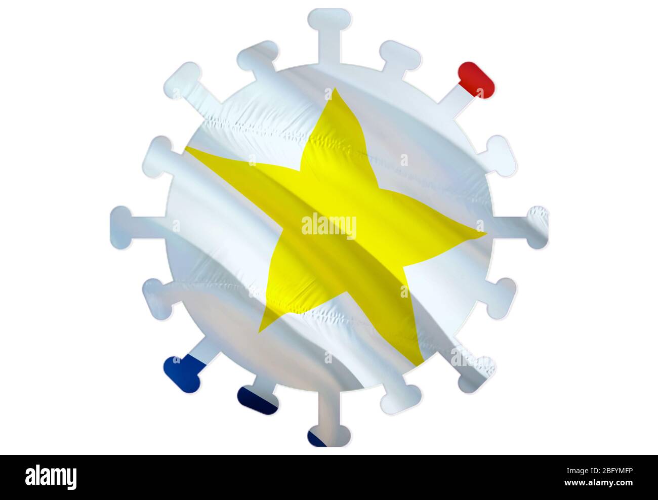 Coronavirus Symbol in Saba Island. Neuartiges Coronavirus (2019-nCoV). Konzept der Quarantäne des Coronavirus. Coronavirus Gefahr und Infektion in Saba Island c Stockfoto