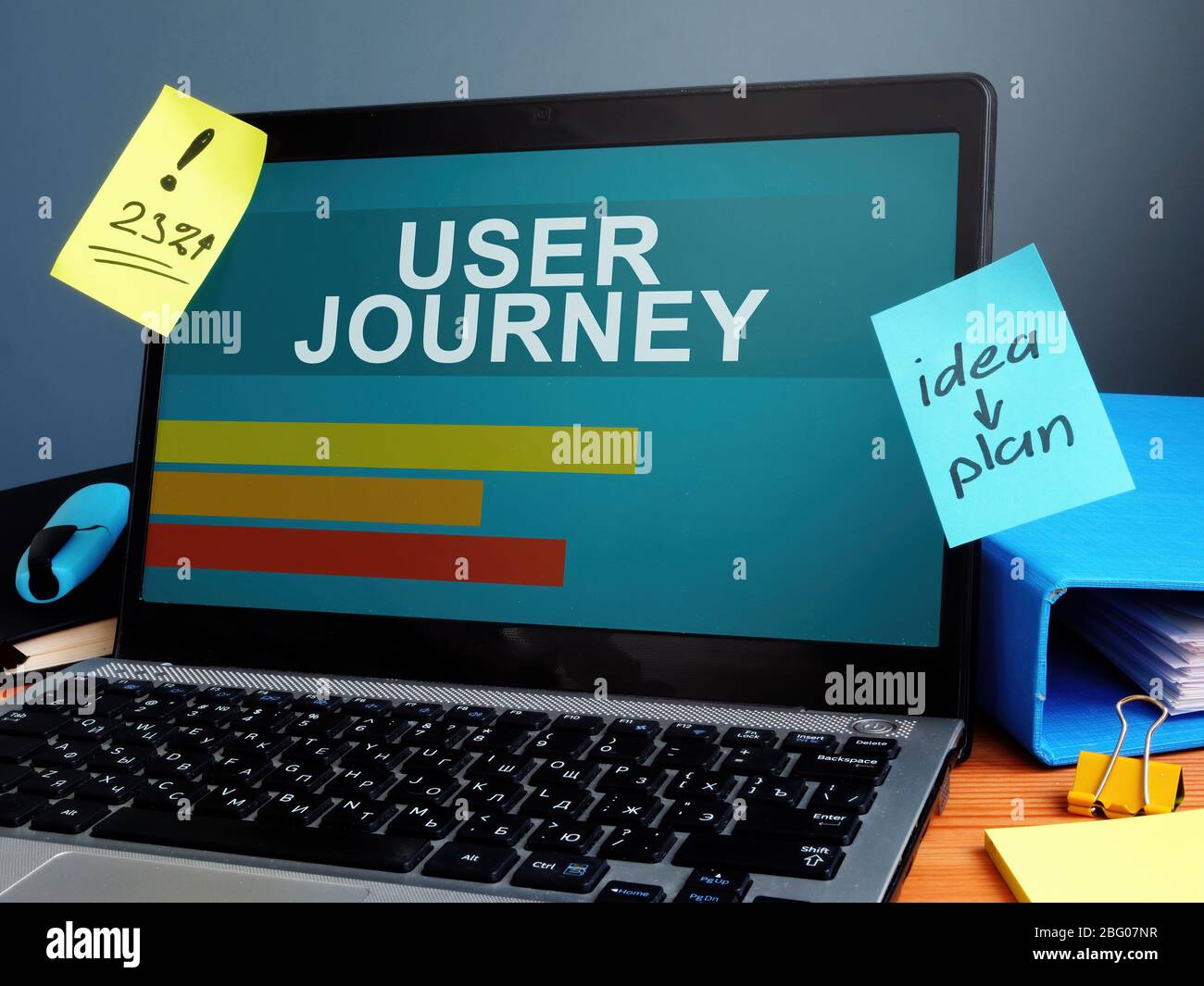 User Journey Analytics-Bericht auf dem Bildschirm. Stockfoto