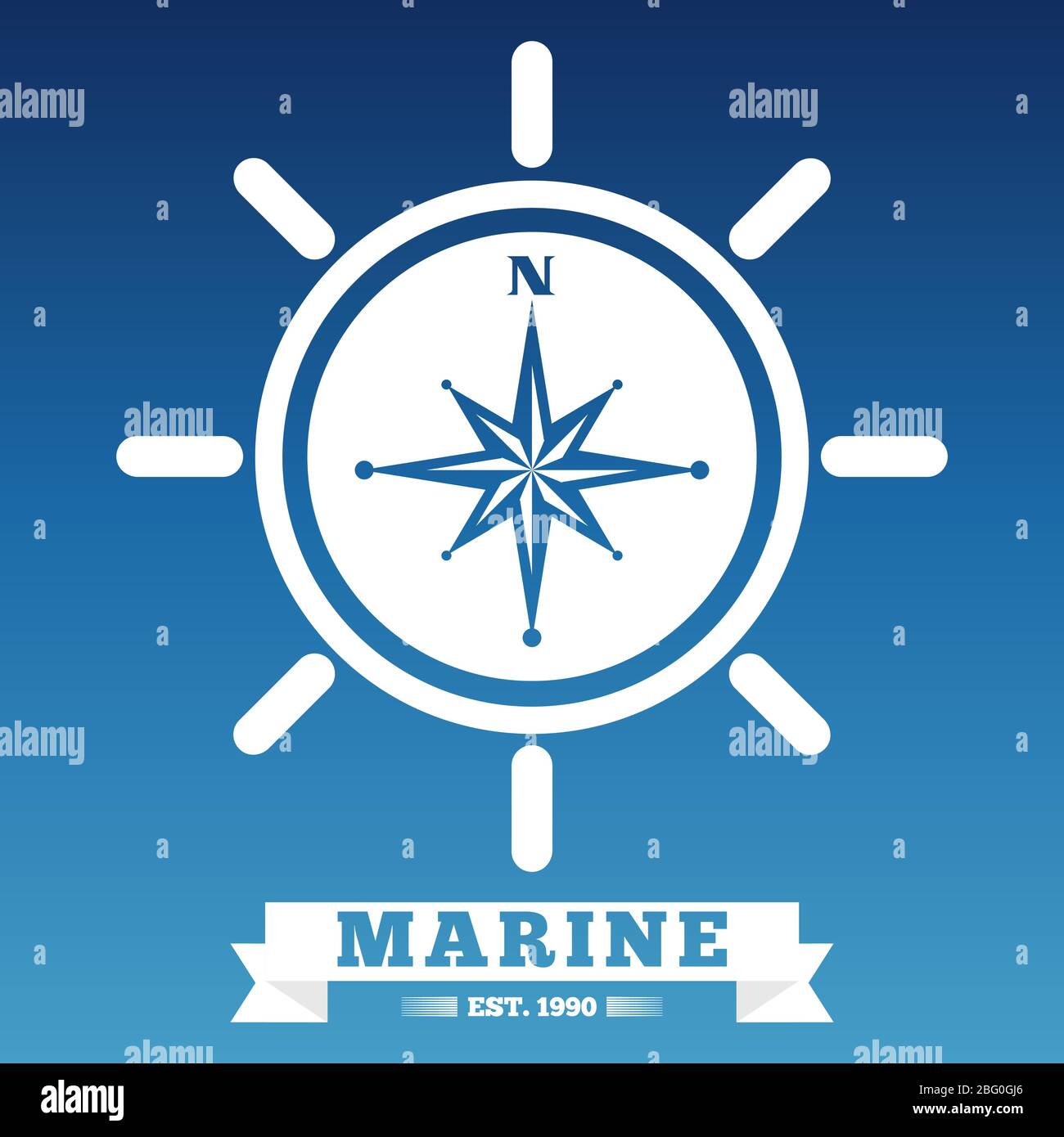 Marine Emblem Design mit Schiff Rad und Rose Wind. Vektorgrafik Stock Vektor