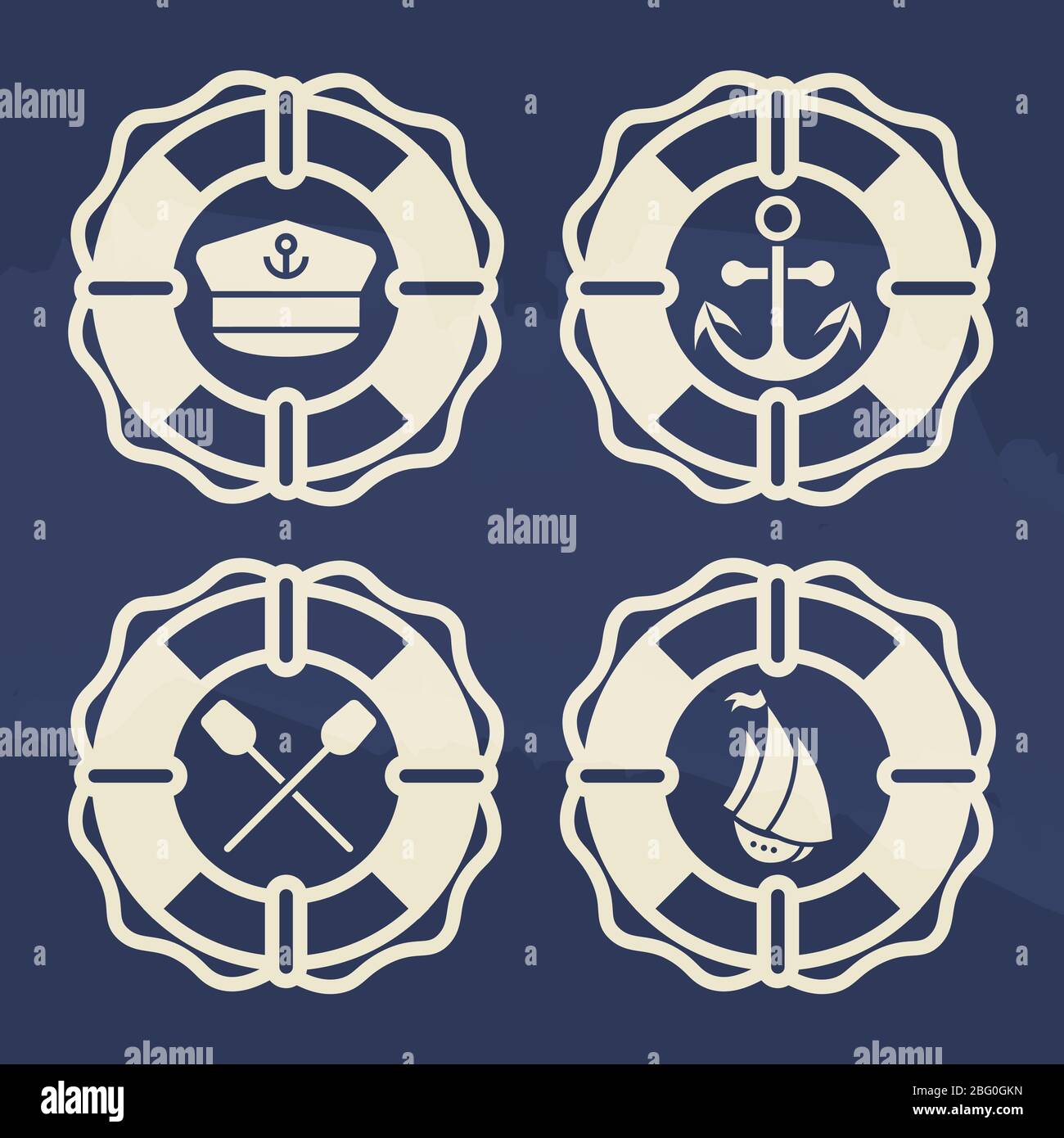 Retro Marine Label Set - Rettungsring mit Anker. Vektorgrafik Stock Vektor